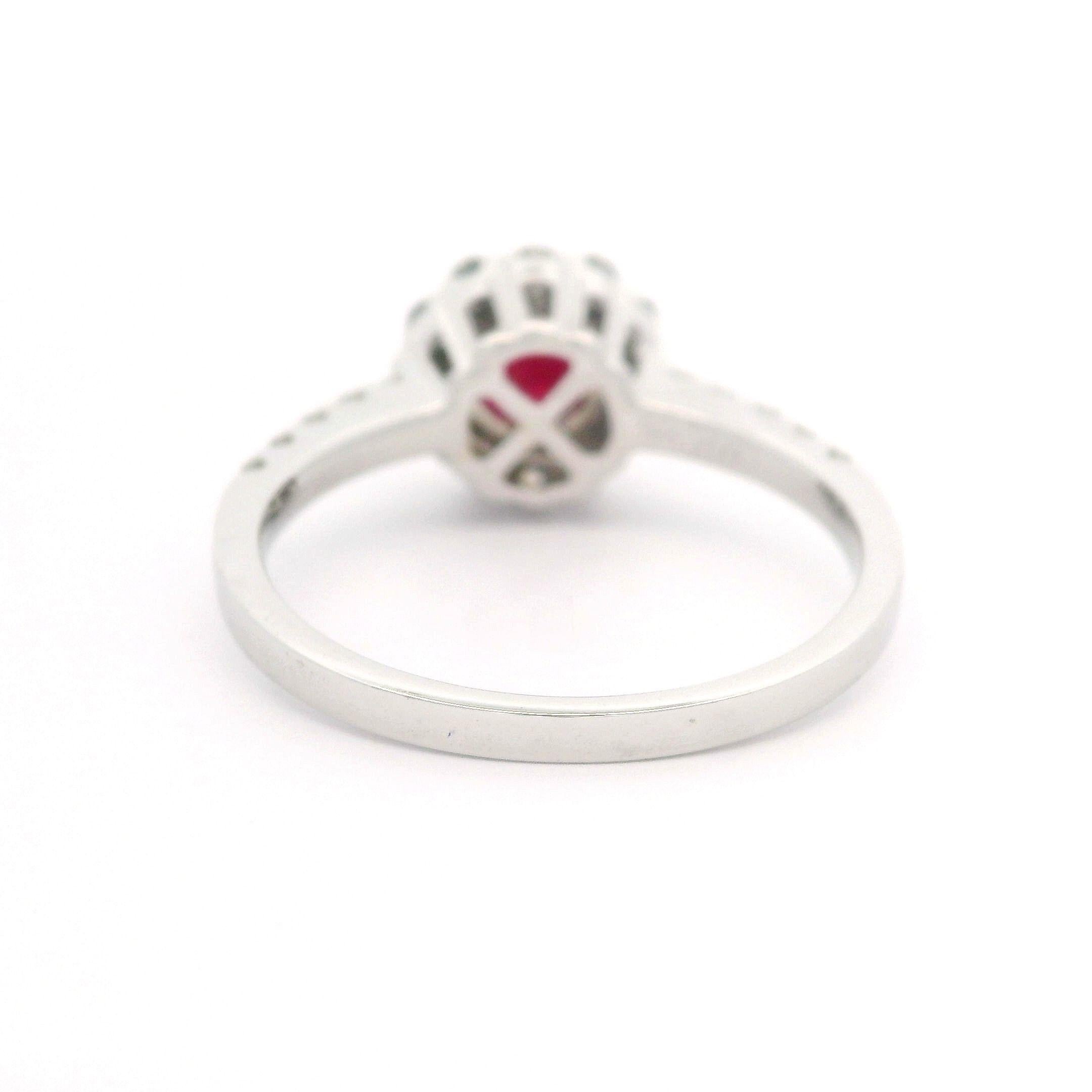 Neue solide 14k Weißgold GIA 1,22ctw Runde Brillant Rubin Diamant Halo Ring im Angebot 1