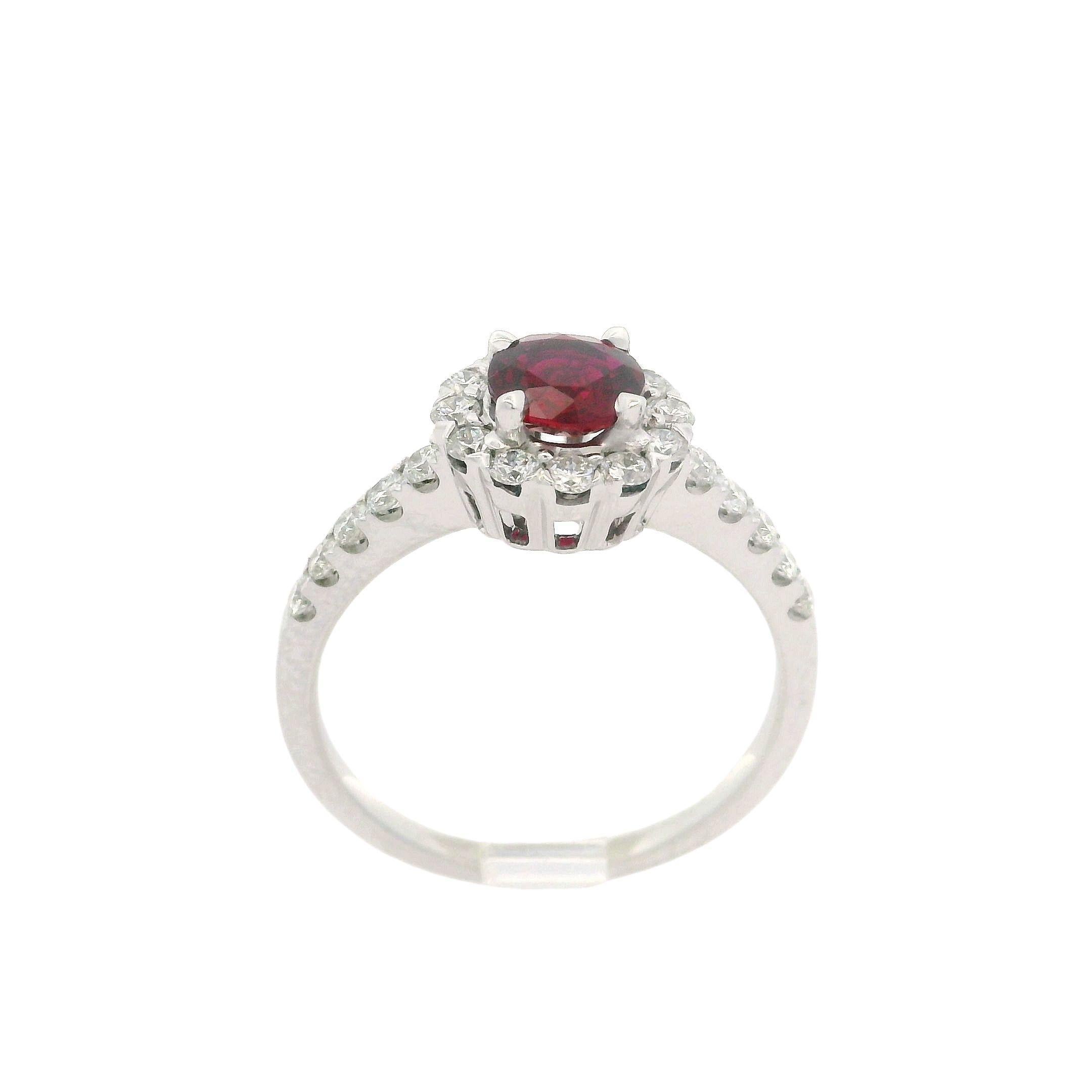 Neue solide 14k Weißgold GIA 1,22ctw Runde Brillant Rubin Diamant Halo Ring im Angebot 2
