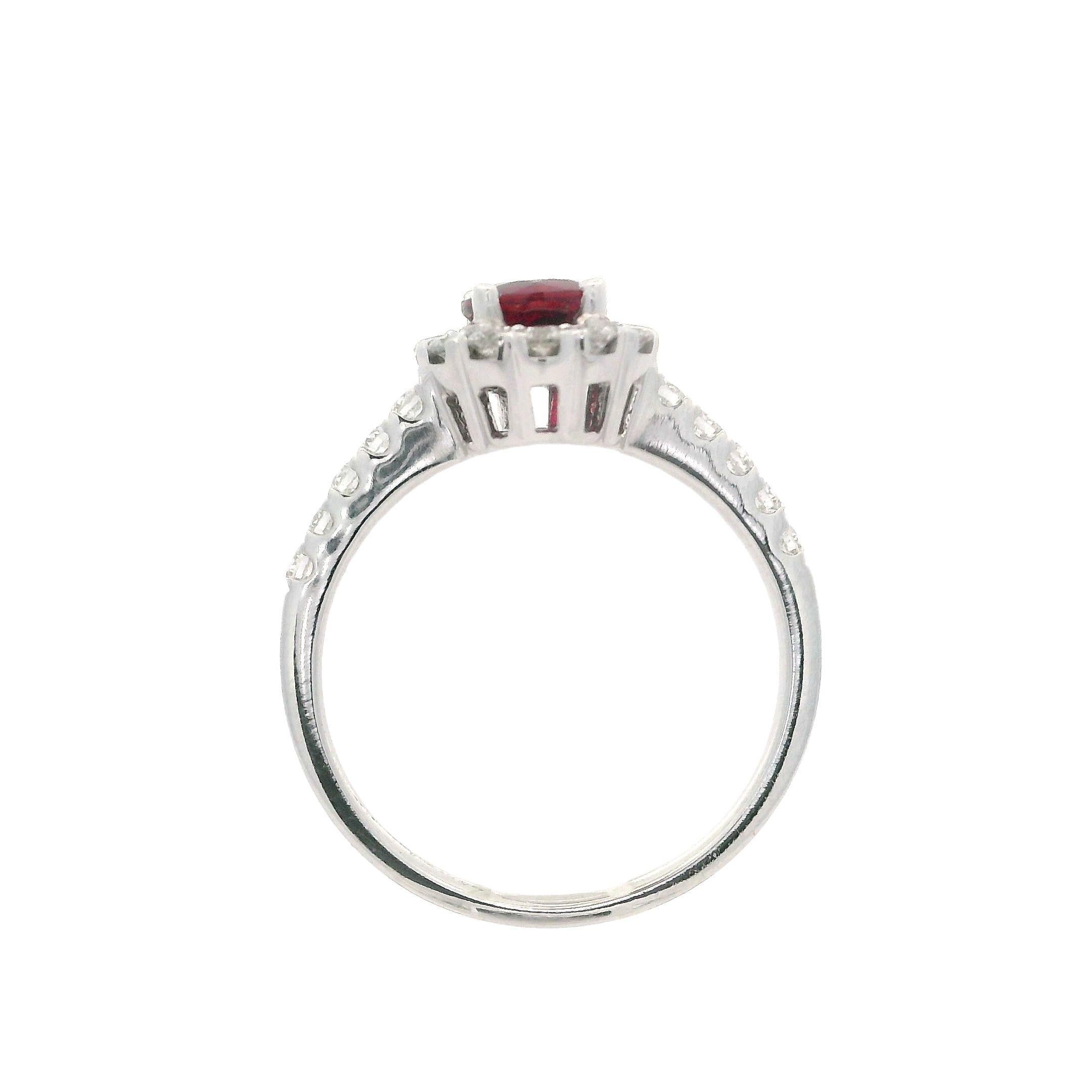 Neue solide 14k Weißgold GIA 1,22ctw Runde Brillant Rubin Diamant Halo Ring im Angebot 3