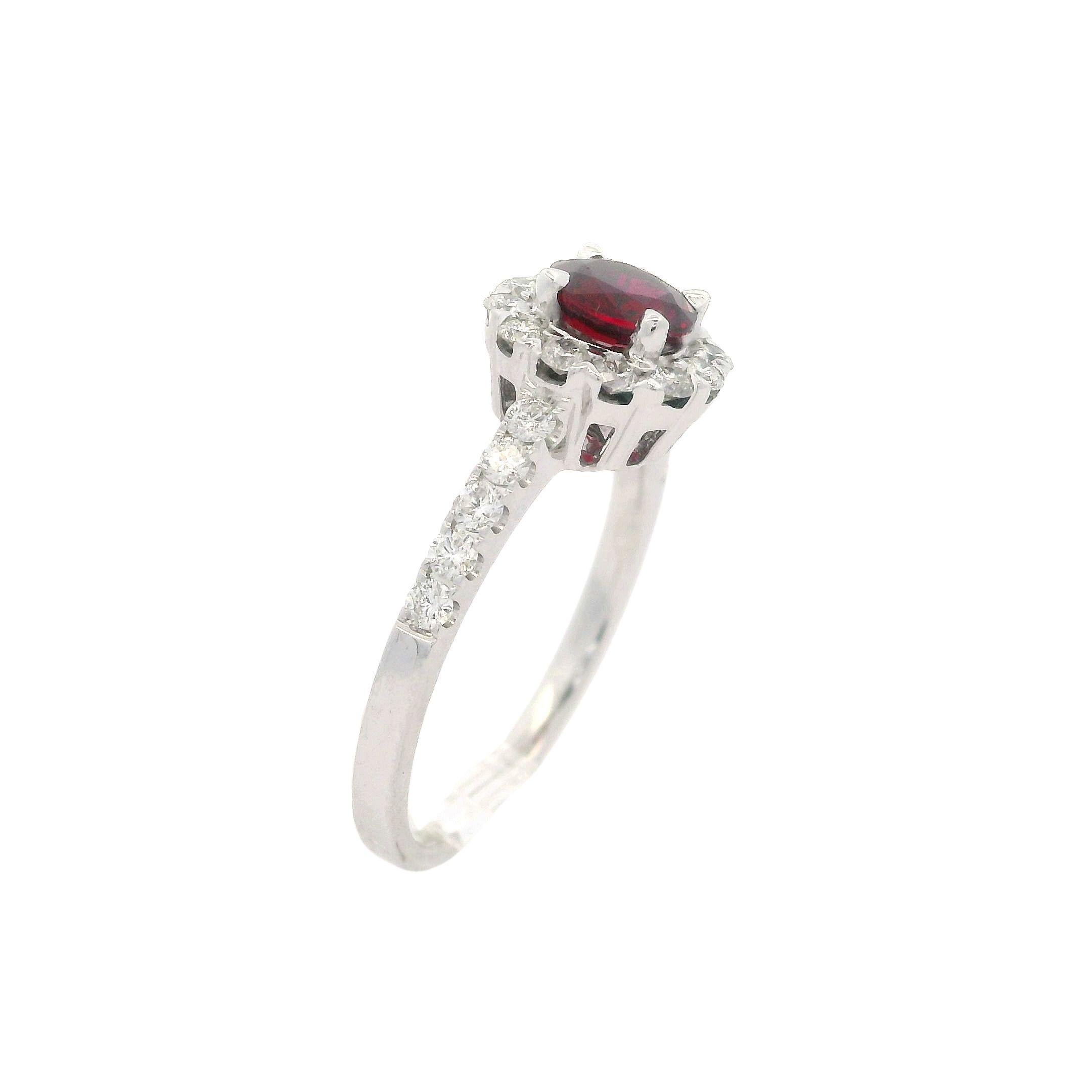 Neue solide 14k Weißgold GIA 1,22ctw Runde Brillant Rubin Diamant Halo Ring im Angebot 4