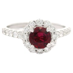 Neue solide 14k Weißgold GIA 1,22ctw Runde Brillant Rubin Diamant Halo Ring