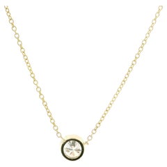 New Solid 14k Yellow Gold 0.42ct Round Bezel Diamond Solitaire Pendant Necklace