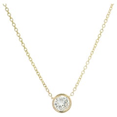 New Solid 14k Yellow Gold 0.42ct Round Bezel Diamond Solitaire Pendant Necklace