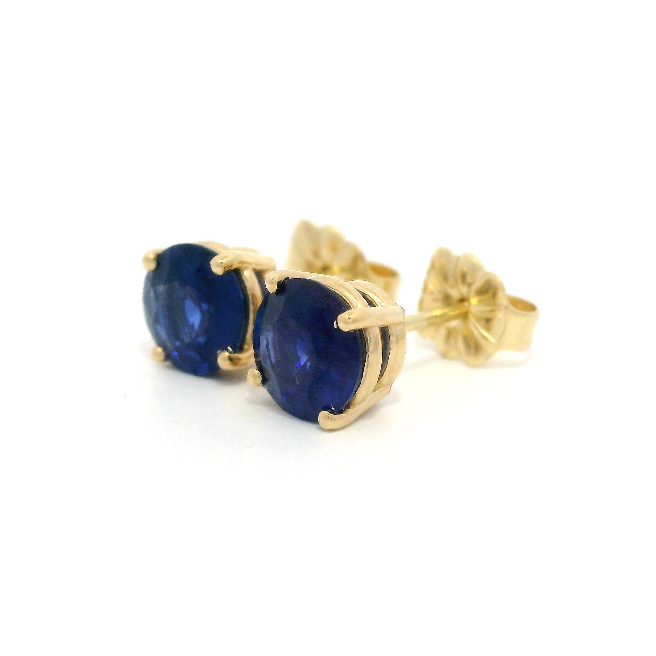 NEW Massiv 14k Gelbgold 1,71ctw Royal Blue Sapphire 6mm Classic Ohrstecker (Brillantschliff) im Angebot