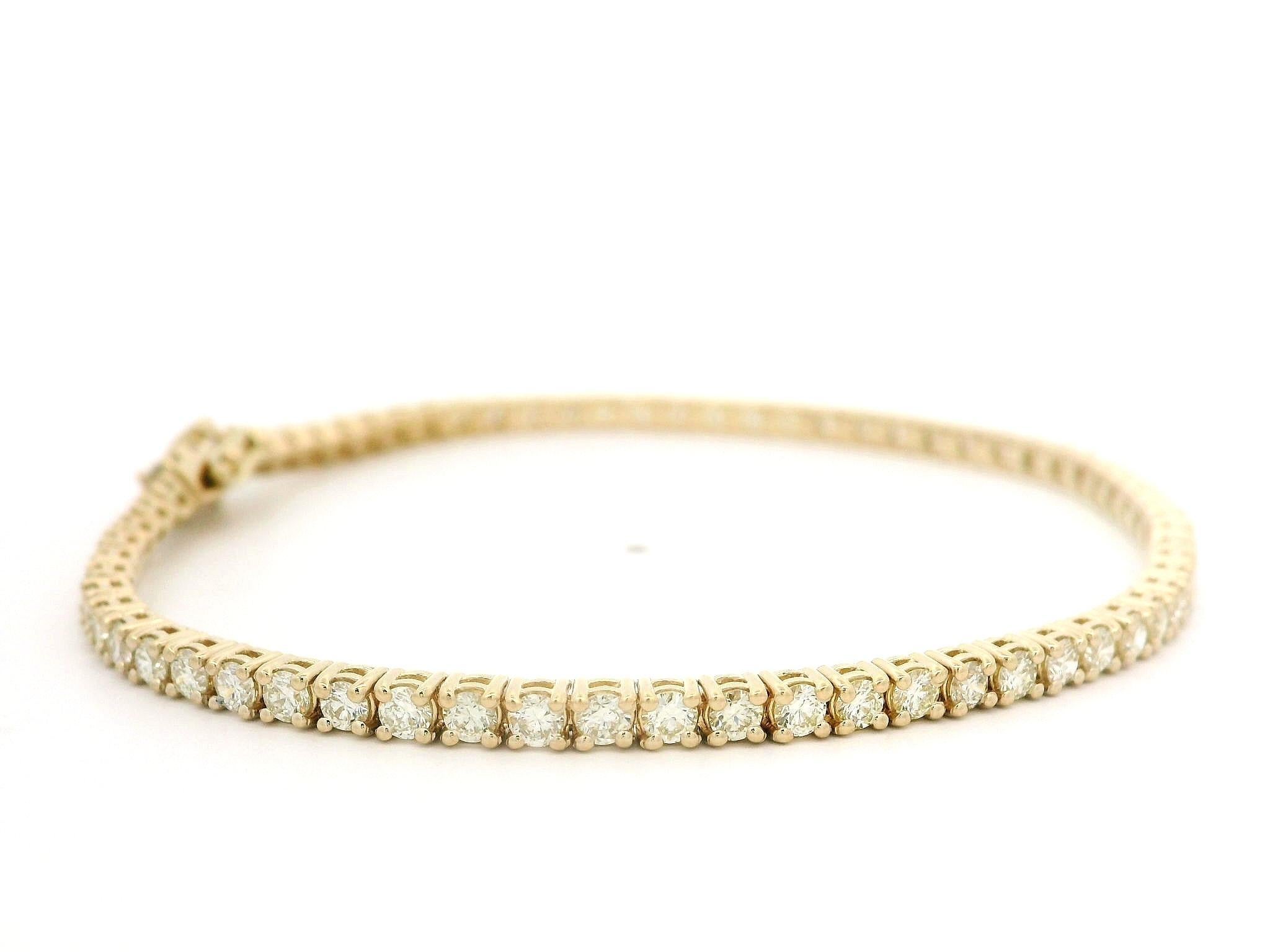 Taille brillant Nouveau bracelet tennis à maillons en or jaune massif 14 carats avec diamants ronds brillants de 2,63 carats en vente