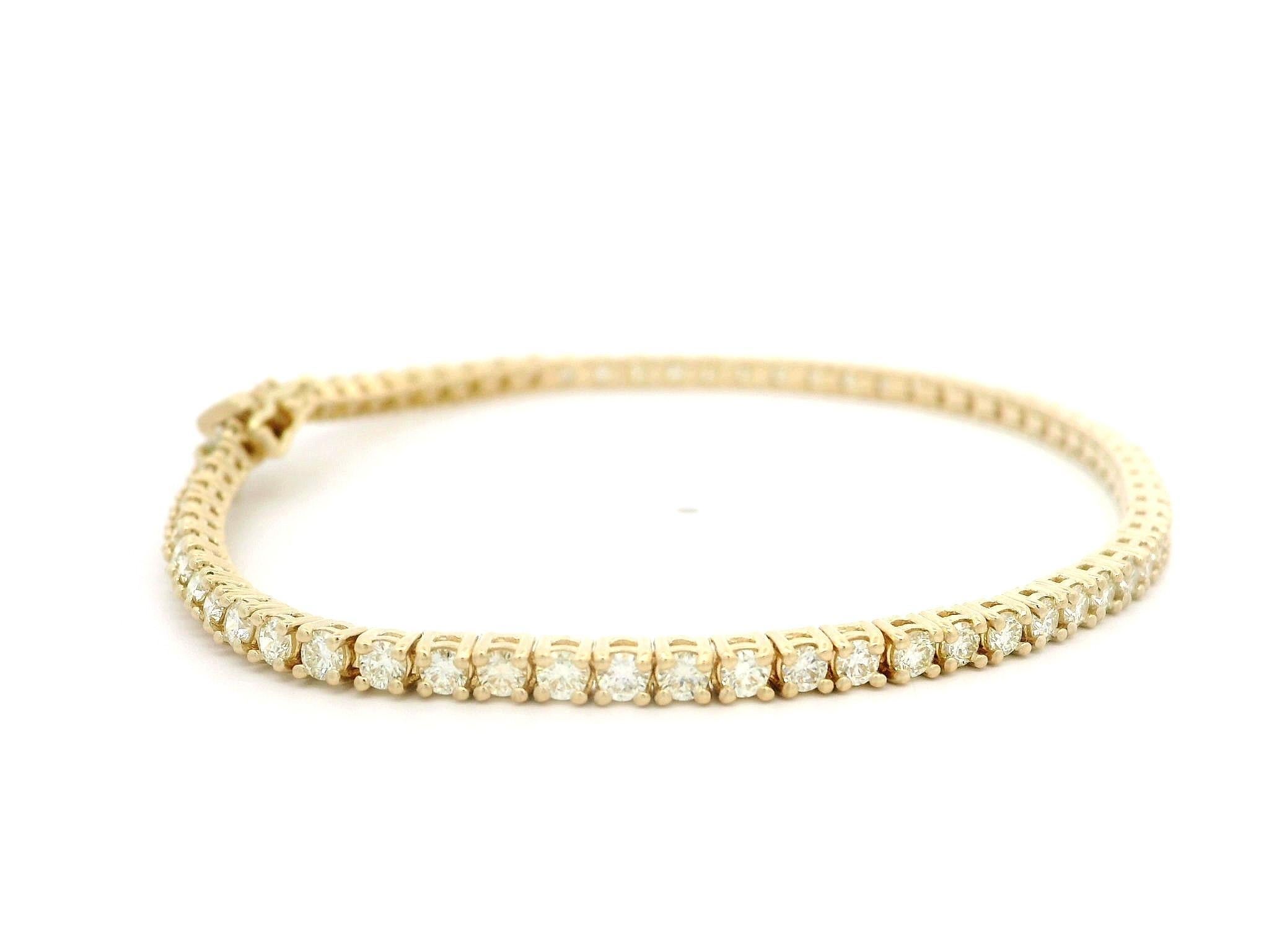 Brilliant Cut New Solid 14k Yellow Gold 2.71ctw Round Brilliant Diamond Tennis Line Bracelet
