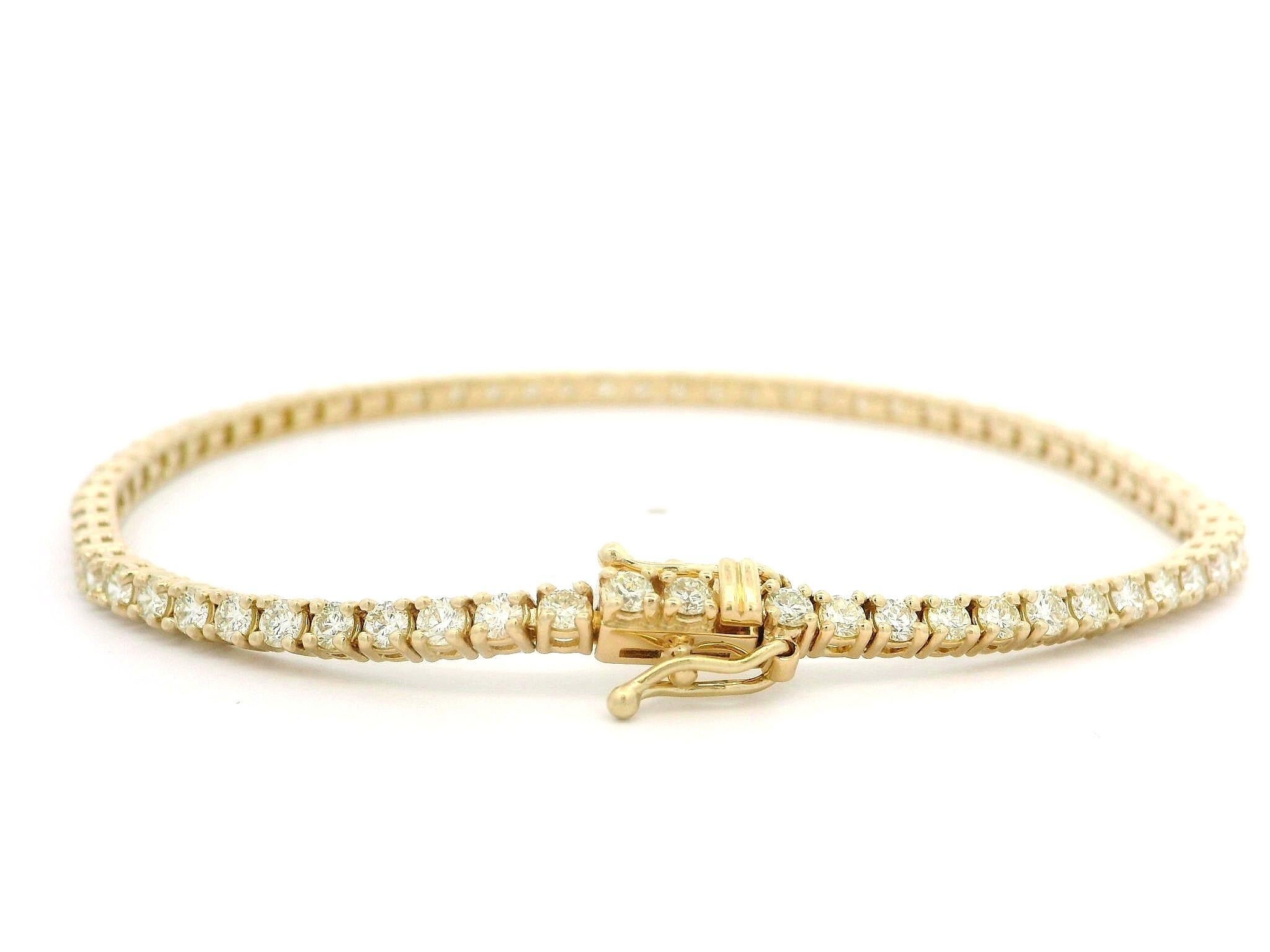 New Solid 14k Yellow Gold 2.71ctw Round Brilliant Diamond Tennis Line Bracelet In New Condition In Montclair, NJ