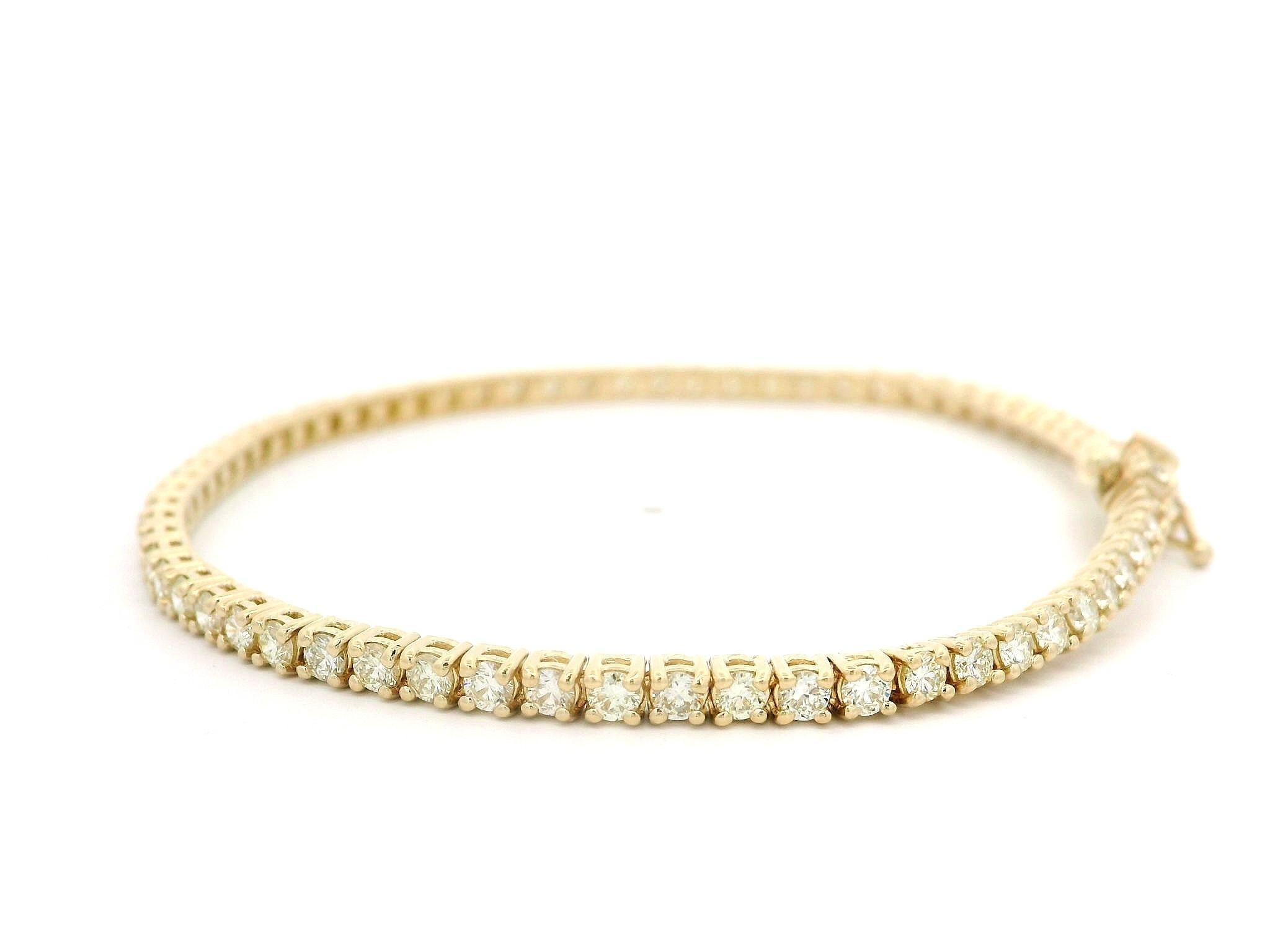 Women's New Solid 14k Yellow Gold 2.71ctw Round Brilliant Diamond Tennis Line Bracelet