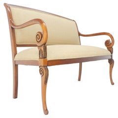 Neue solide Leinenpolsterung Antike Louis Phillipe Stil geschnitzt Ahorn Loveseat