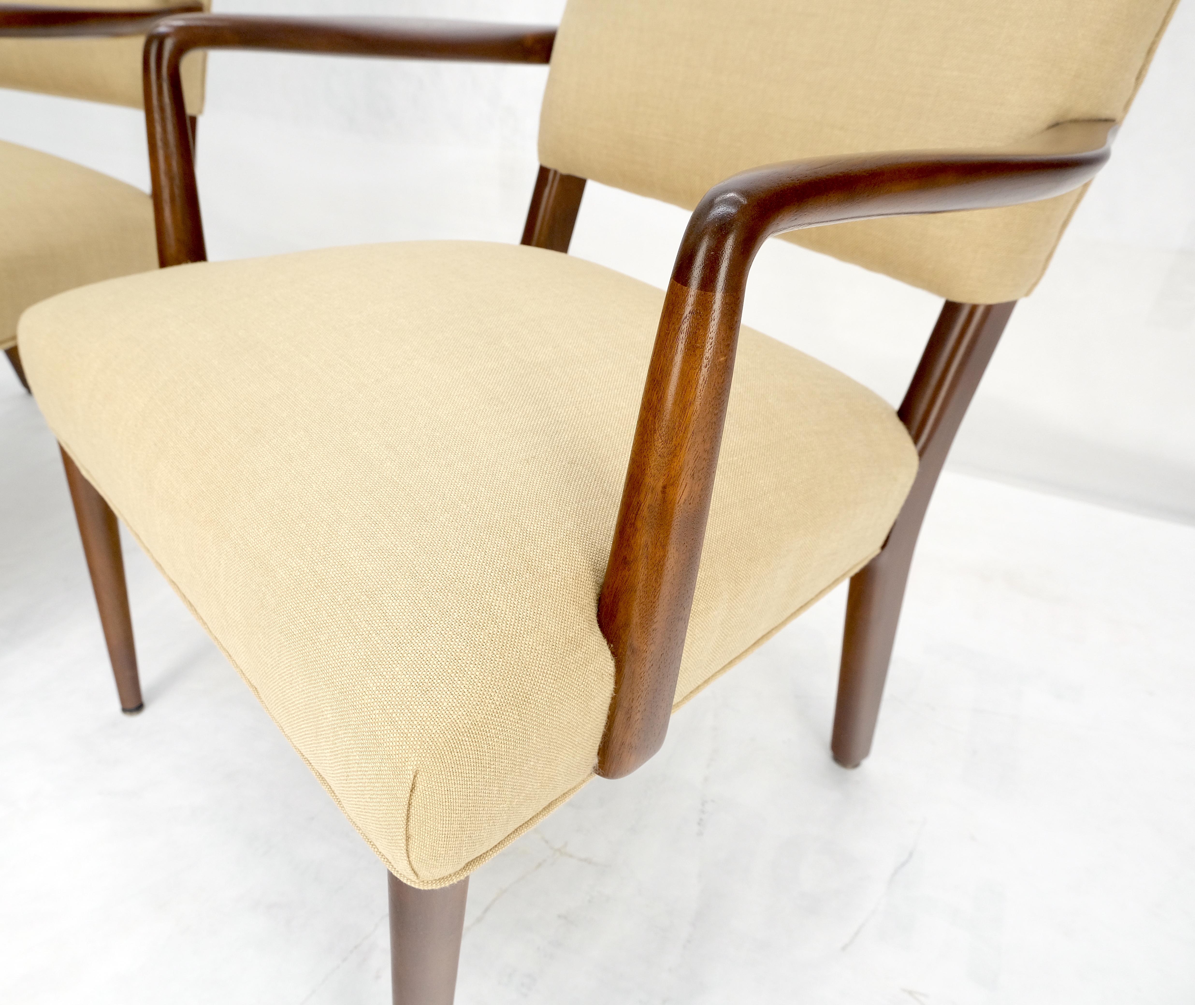 New Solid Linen Upholstery Walnut c1960s Arm Chairs Risom Style Restored MINT en vente 5