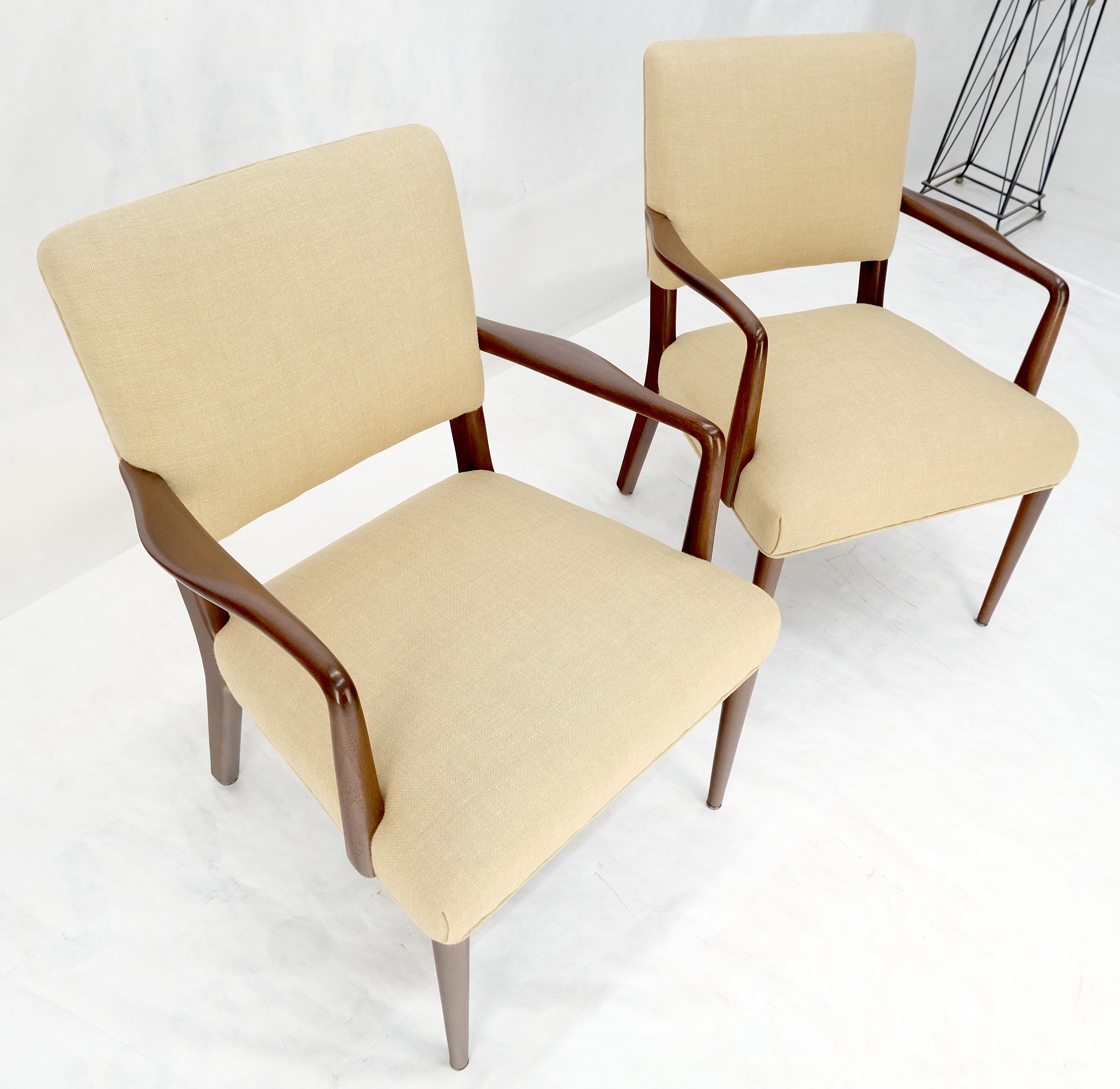 New Solid Linen Upholstery Walnut c1960s Arm Chairs Risom Style Restored MINT en vente 7