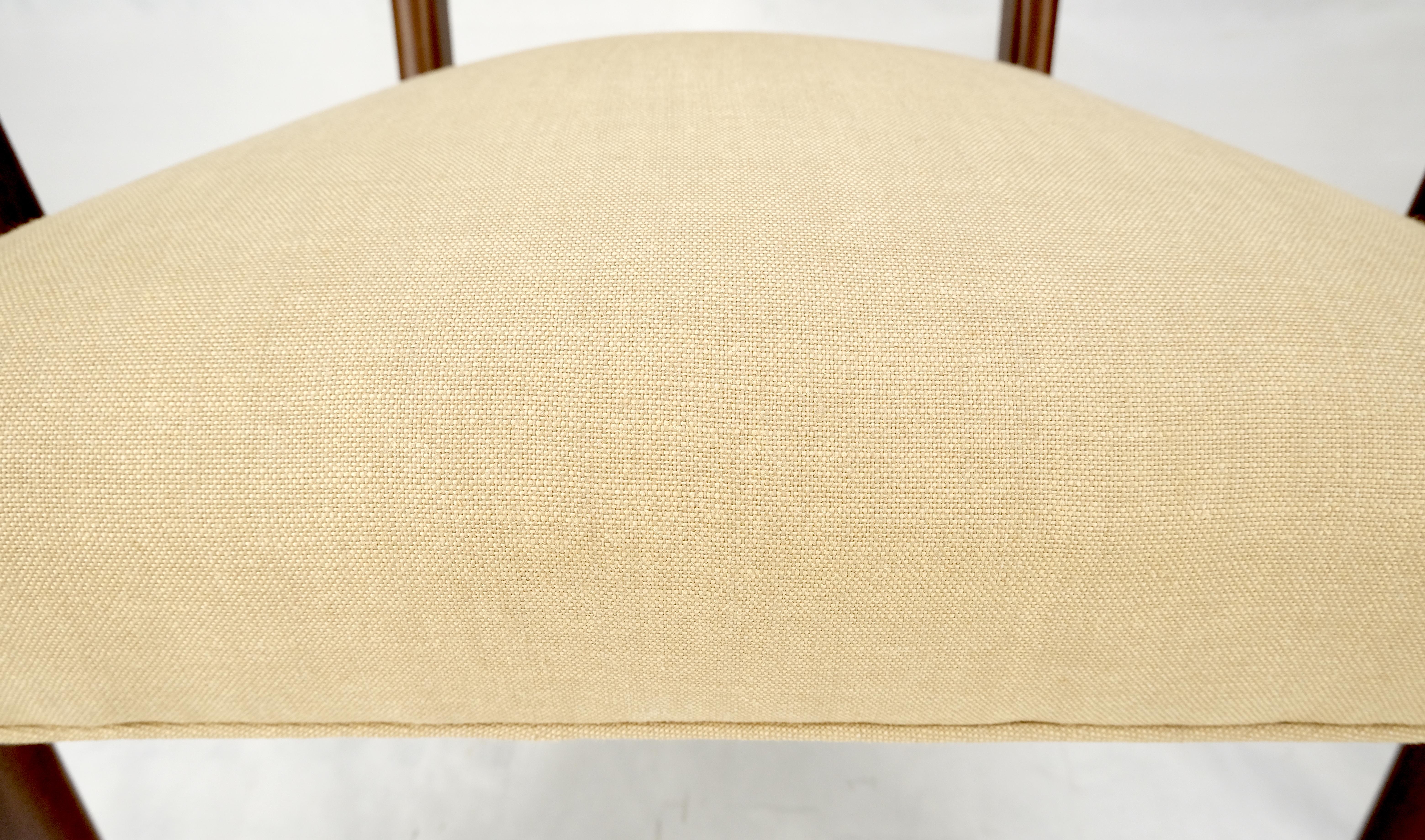 New Solid Linen Upholstery Walnut c1960s Arm Chairs Risom Style Restored MINT en vente 10