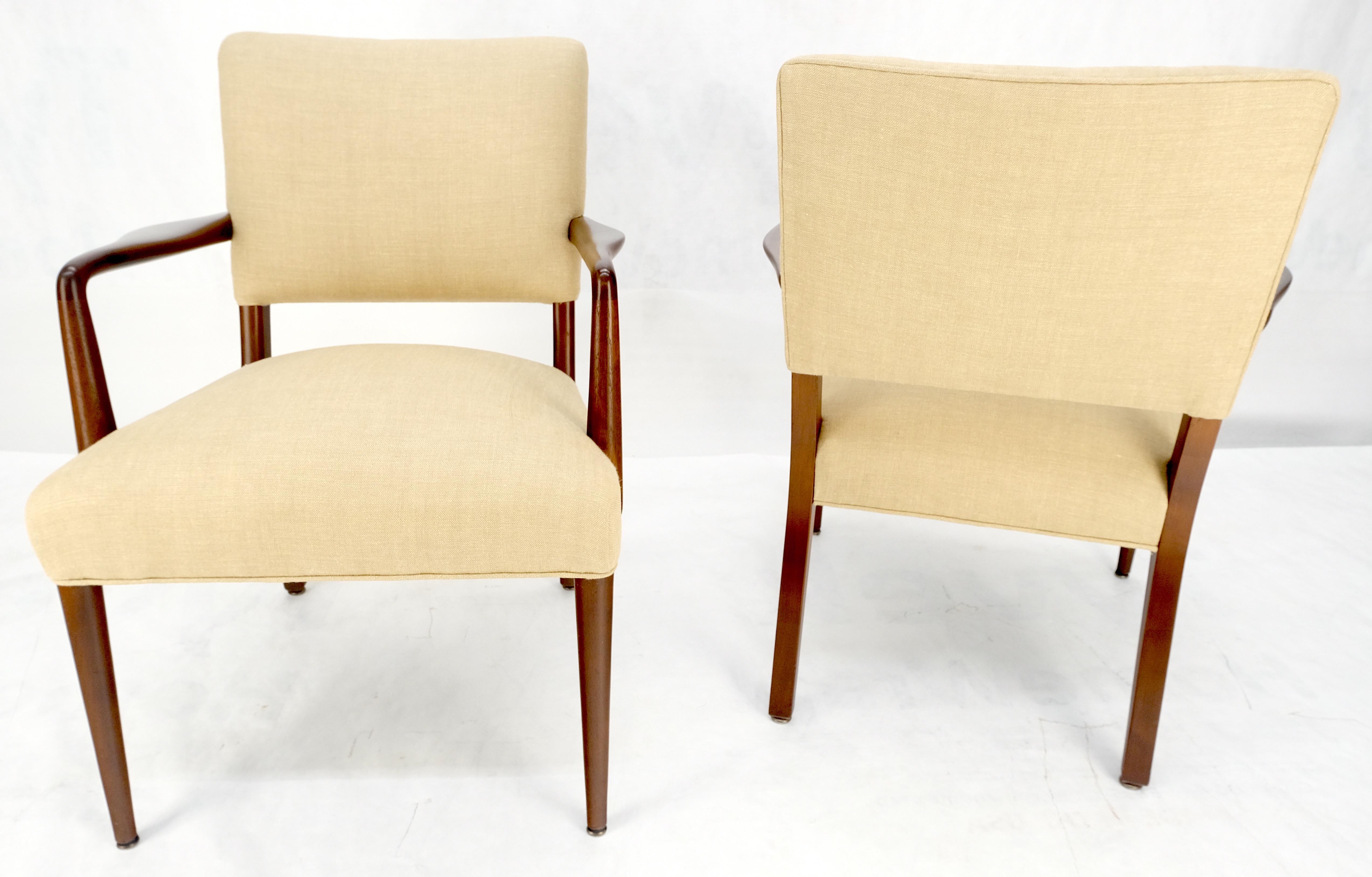 New Solid Linen Upholstery Walnut c1960s Arm Chairs Risom Style Restored MINT en vente 11