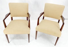 New Solid Linen Upholstery Walnut c1960s Arm Chairs Risom Style Restored MINT