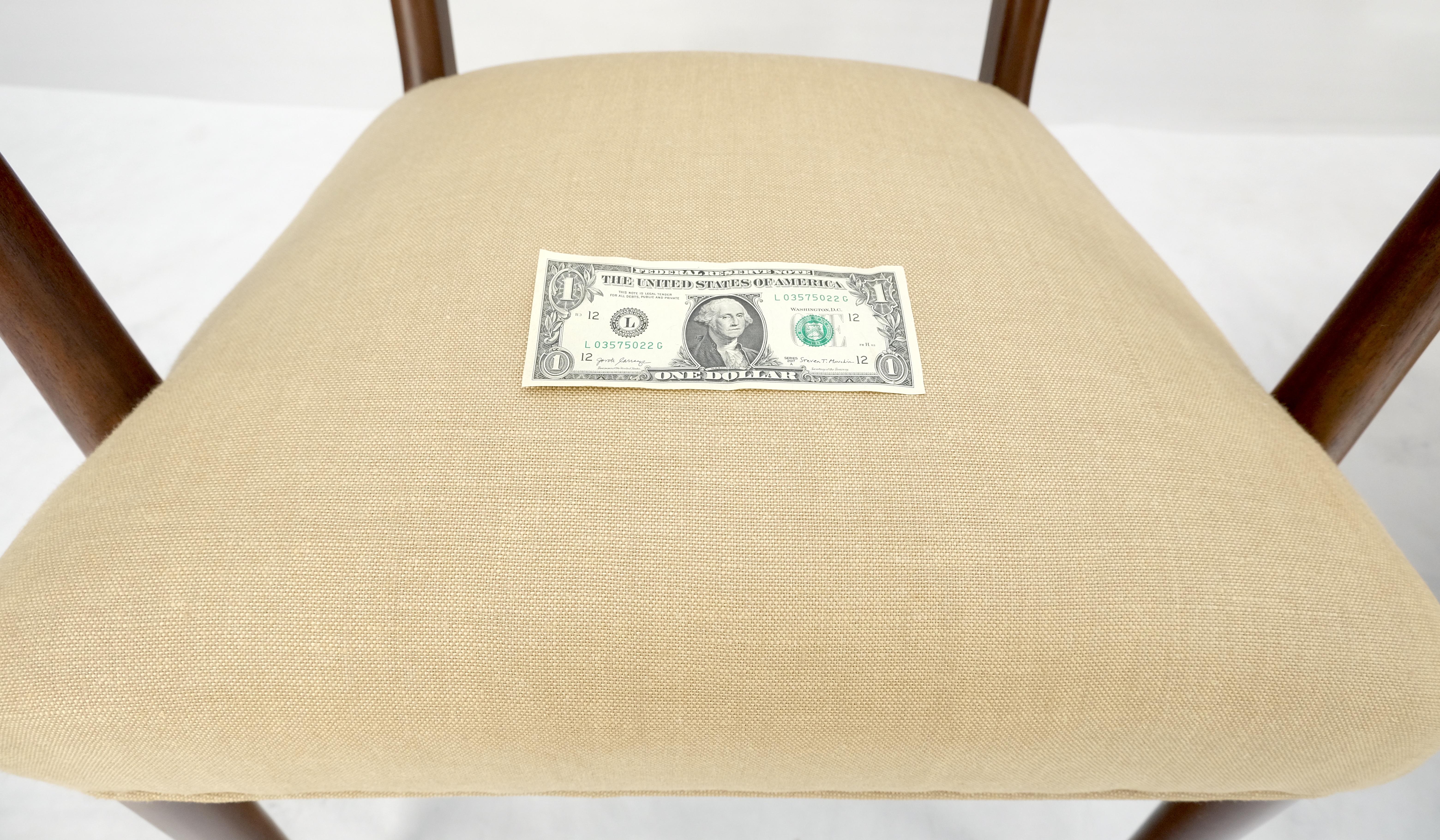 New Solid Linen Upholstery Walnut c1960s Arm Chairs Risom Style Restored MINT en vente 2