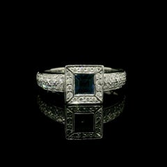 New Solid Platinum 0.80ctw Square Sapphire w/ Diamond Halo Geometric Ring