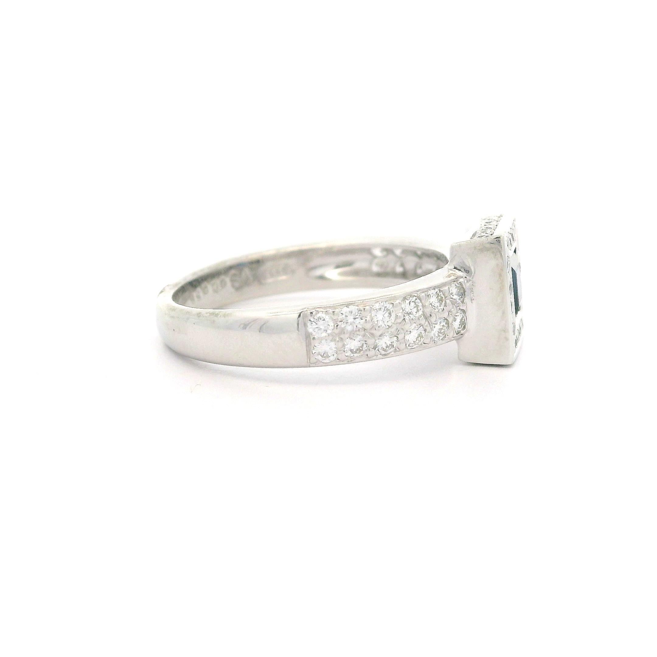 New Solid Platinum 0.80ctw Square Sapphire w/ Diamond Halo Geometric Ring For Sale 3
