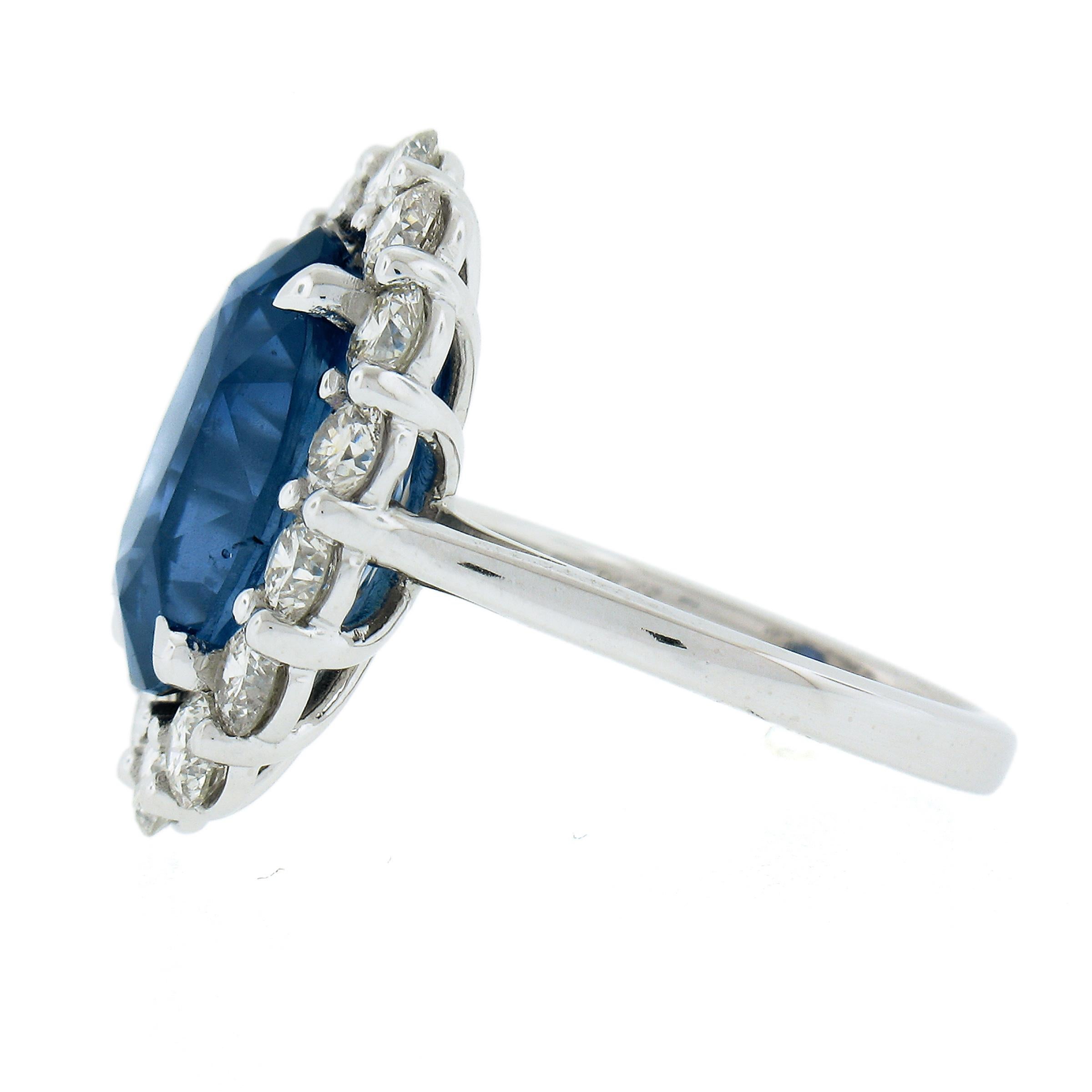 Women's New Solid Platinum 10.24ctw GIA Oval Blue Sapphire & Round Diamond Halo Ring For Sale