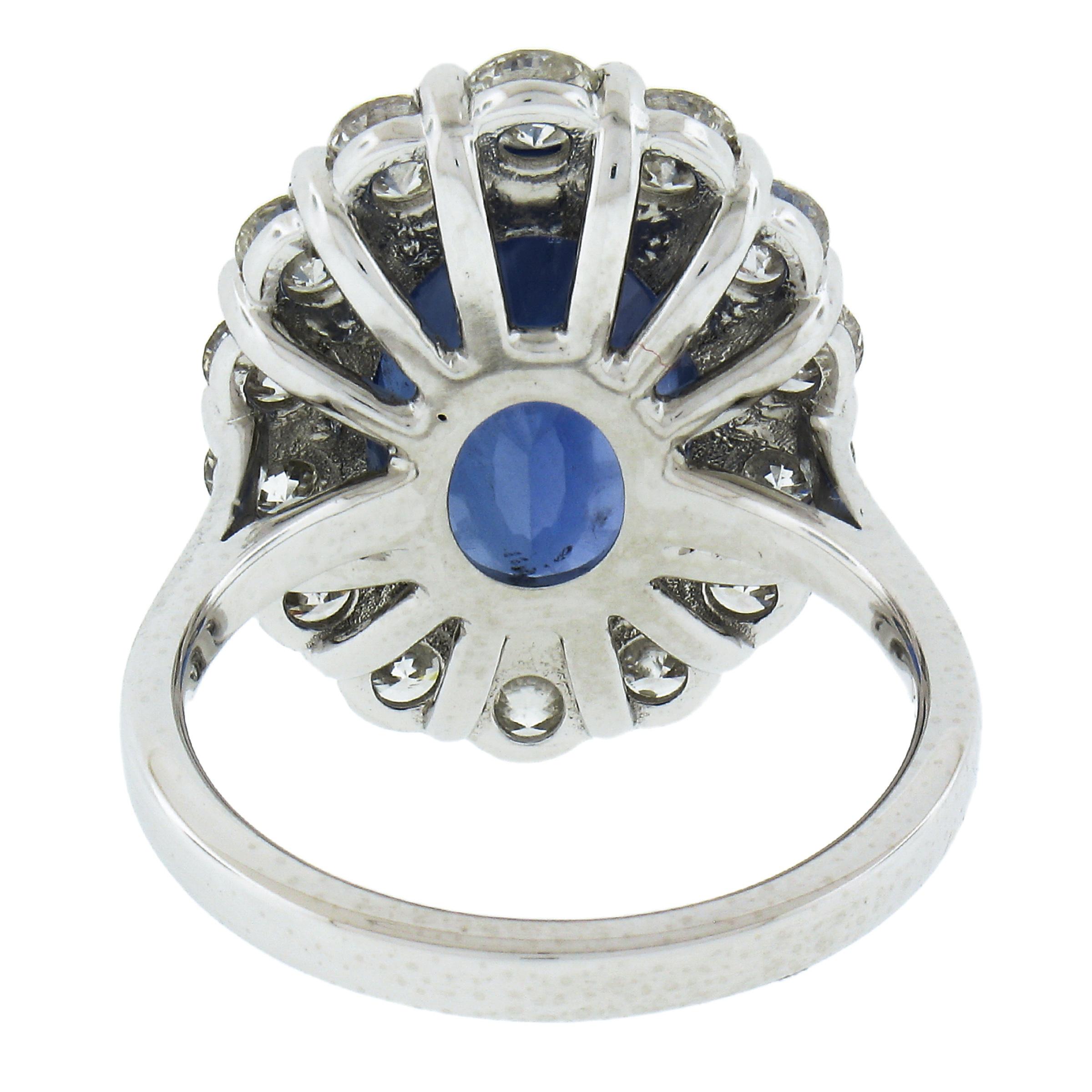 New Solid Platinum 10.24ctw GIA Oval Blue Sapphire & Round Diamond Halo Ring For Sale 1