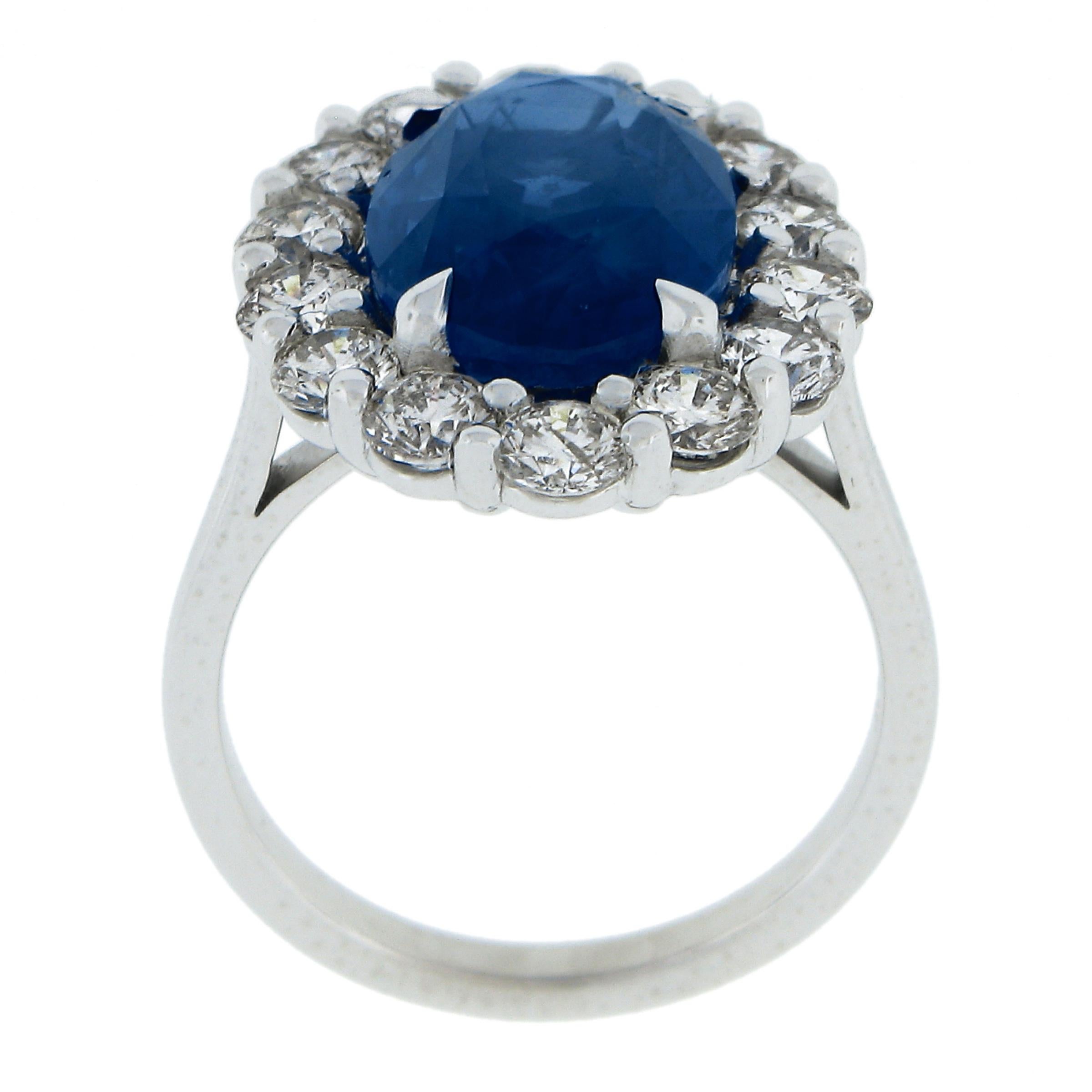 New Solid Platinum 10.24ctw GIA Oval Blue Sapphire & Round Diamond Halo Ring For Sale 2