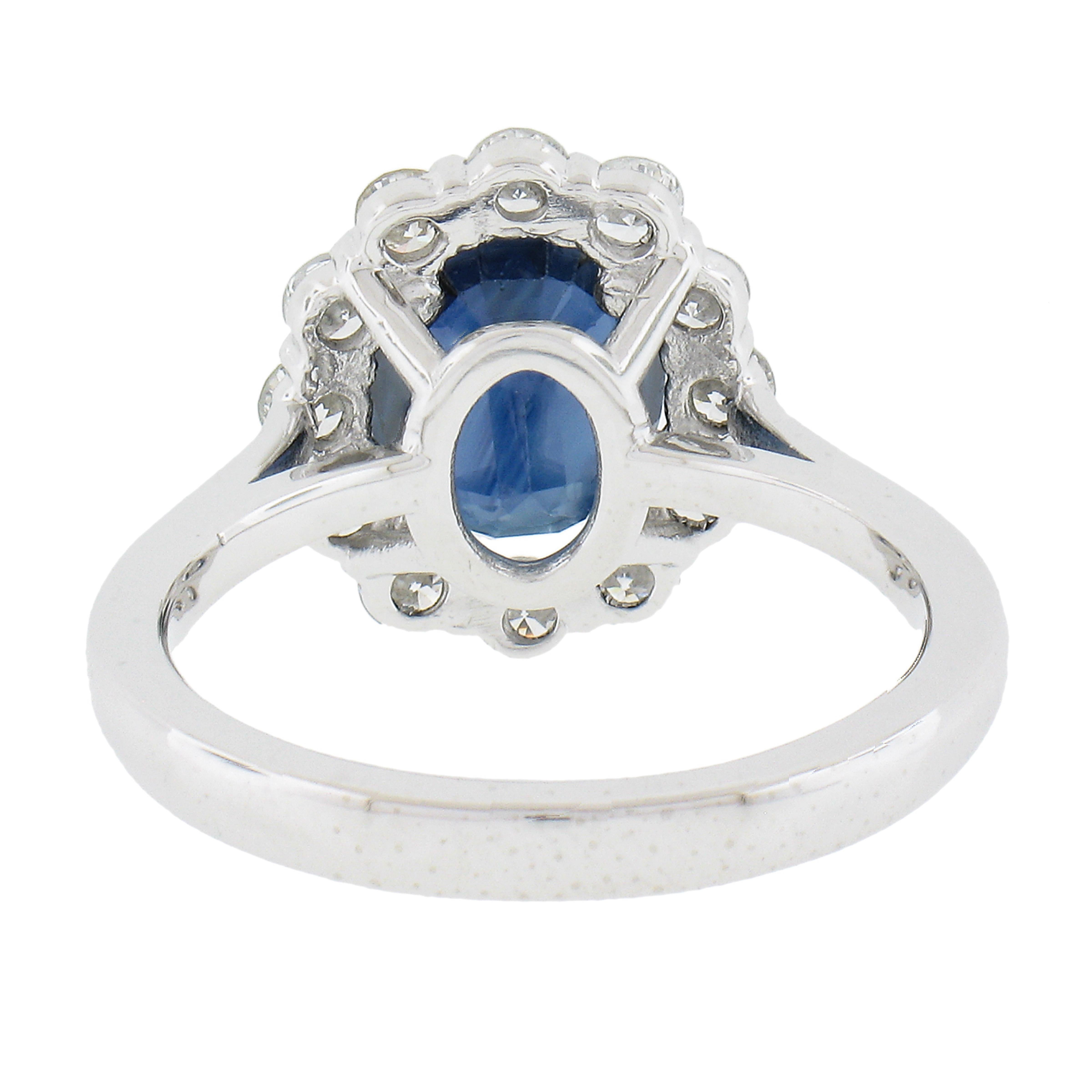New Solid Platinum 3.25ctw GIA Oval Blue Sapphire & Round Diamond Halo Ring For Sale 2