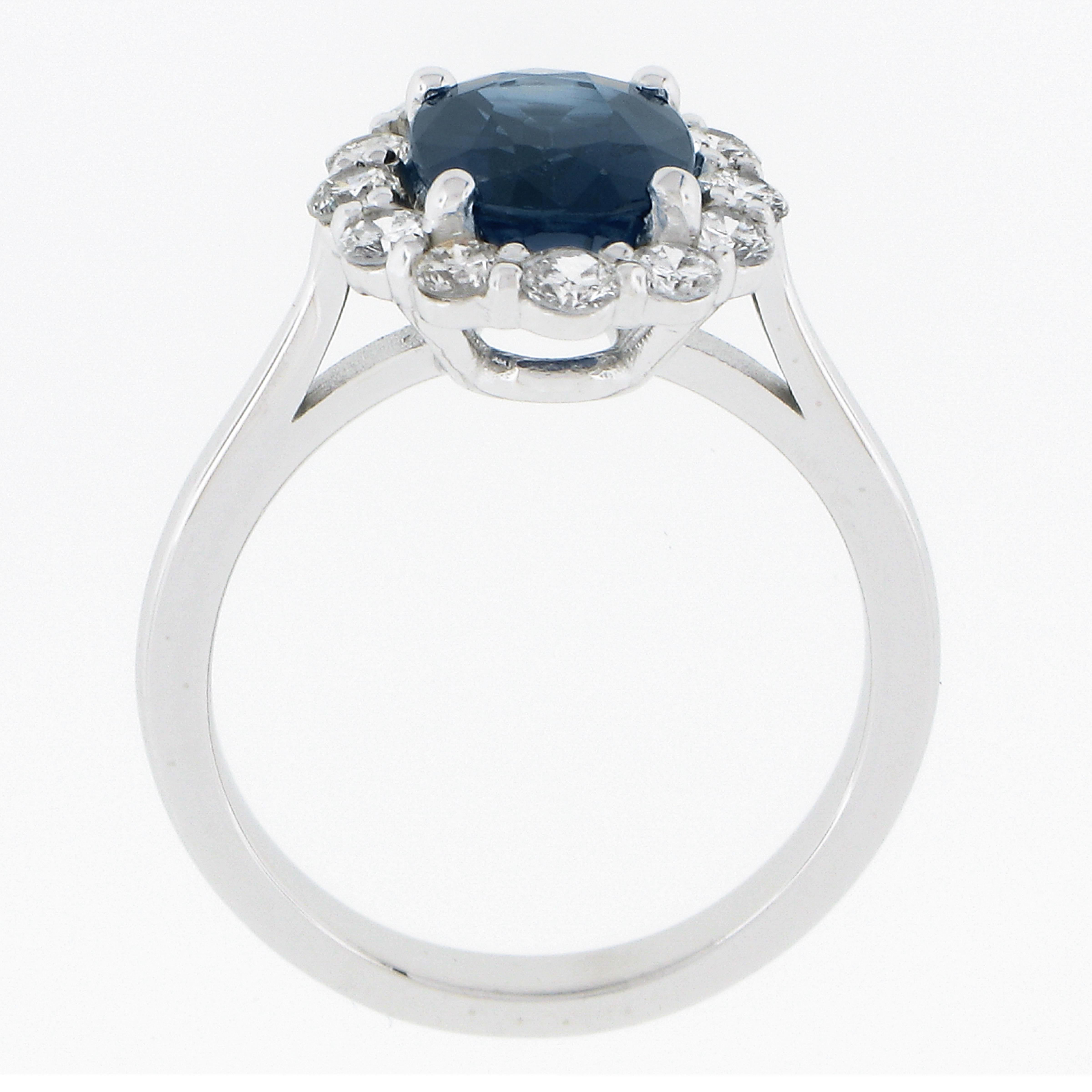 New Solid Platinum 3.25ctw GIA Oval Blue Sapphire & Round Diamond Halo Ring For Sale 3
