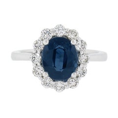 New Solid Platinum 3.25ctw GIA Oval Blue Sapphire & Round Diamond Halo Ring