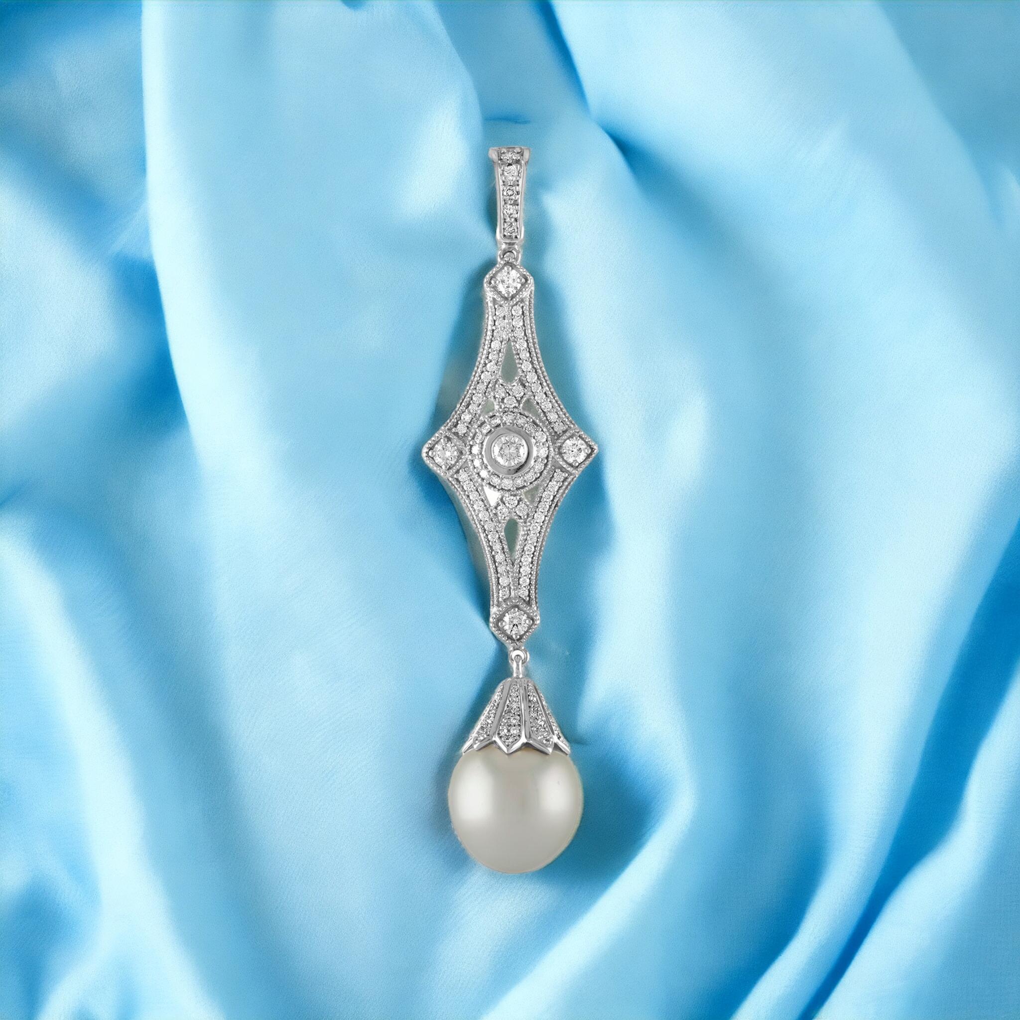 Südseeperlenherzen und Pfeile Diamant „Art Deco“ NEU  ENHANCER aus Platin im Angebot 8