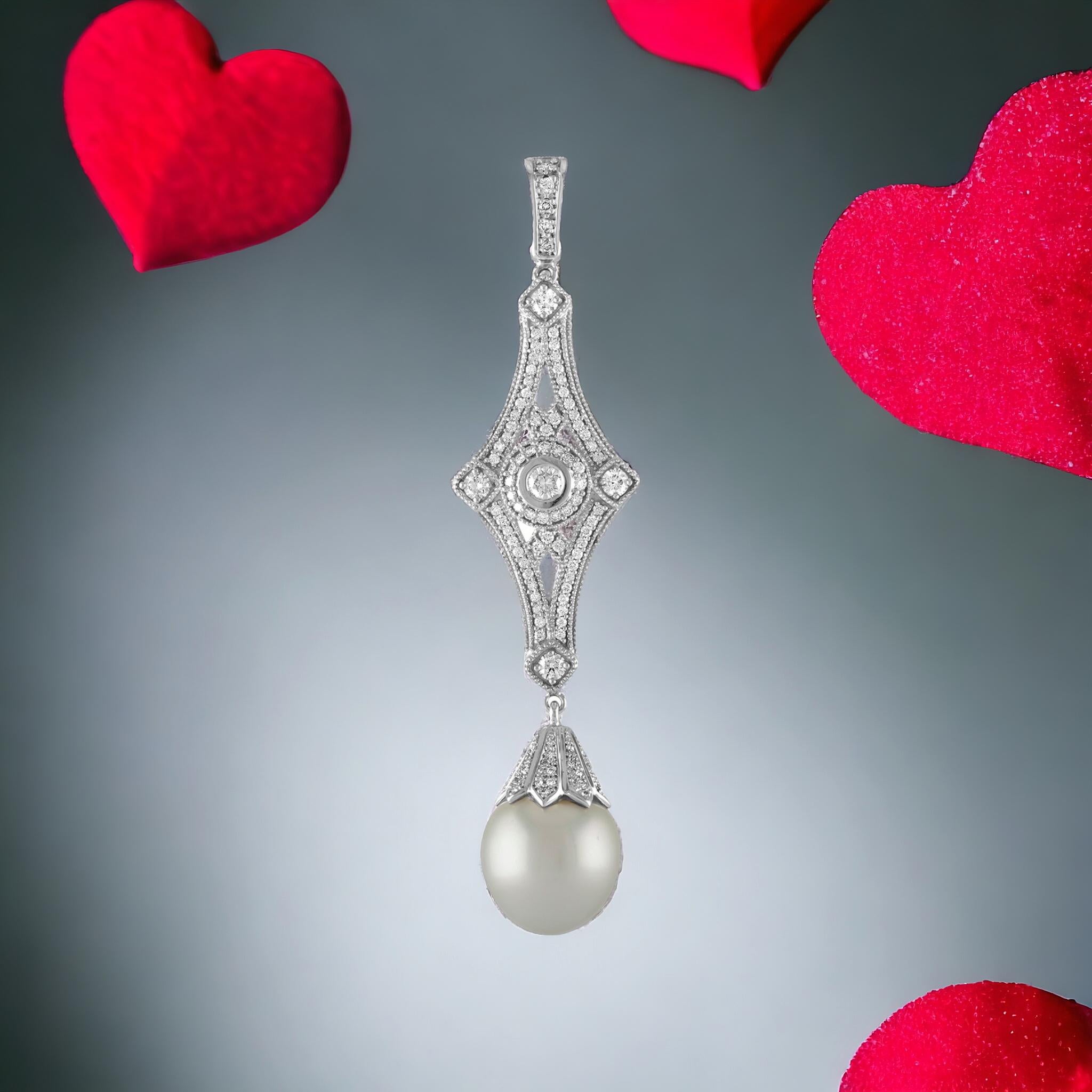 NOUVEAU Cœurs et flèches en perles des mers du Sud « Art déco »  ENHANCER en platine en vente 11