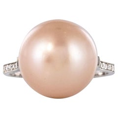 New South Sea Pink Cultured Pearl Diamond 18 Karat White Gold Ring