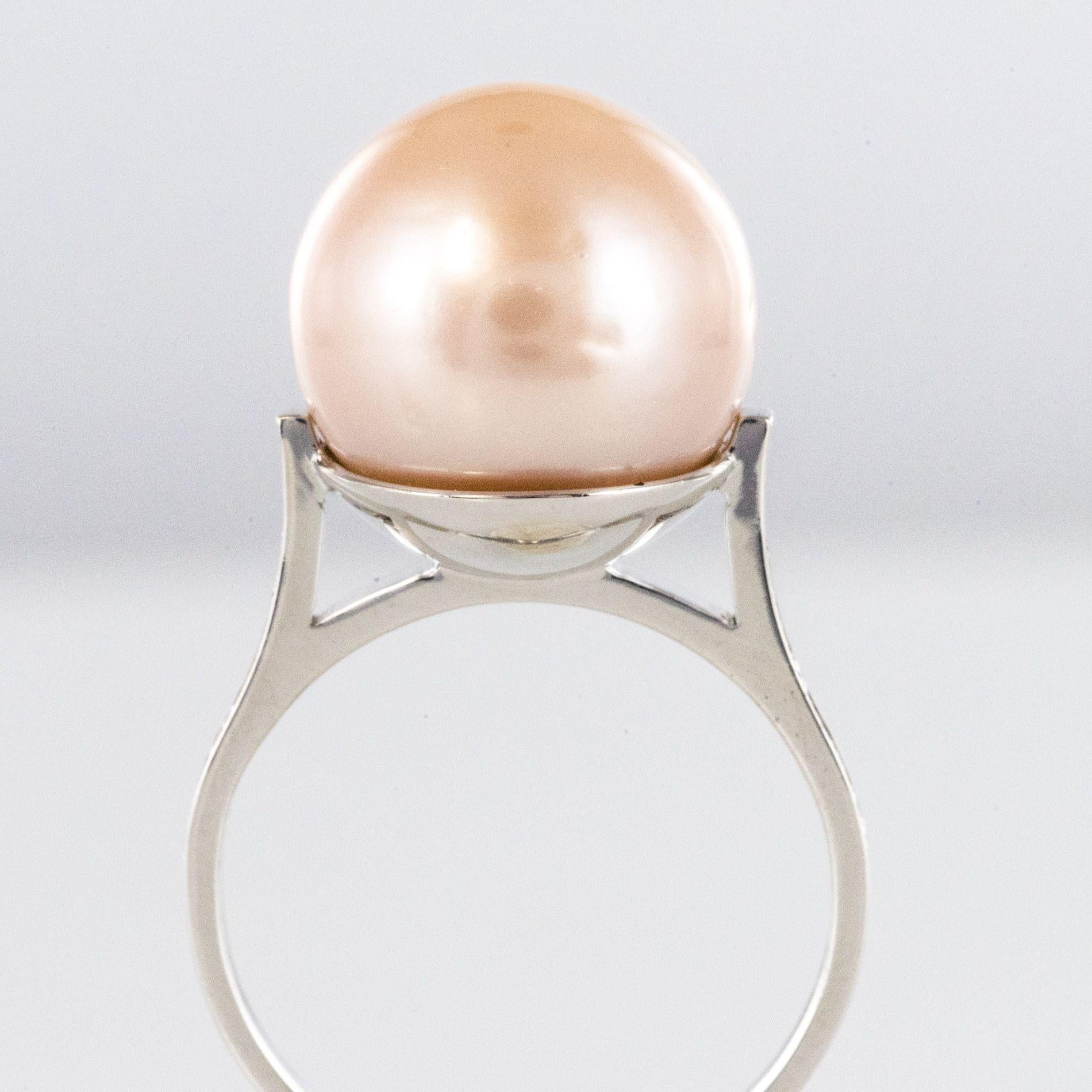 New South Sea Pink Cultured Pearl Diamond 18 Karat White Gold Ring For Sale 1