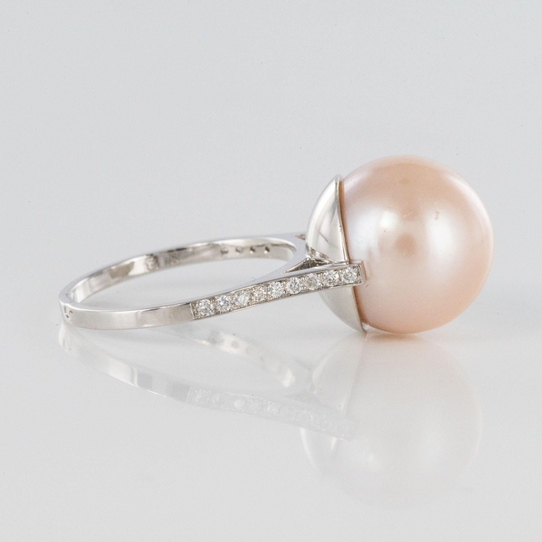 New South Sea Pink Cultured Pearl Diamond 18 Karat White Gold Ring For Sale 3