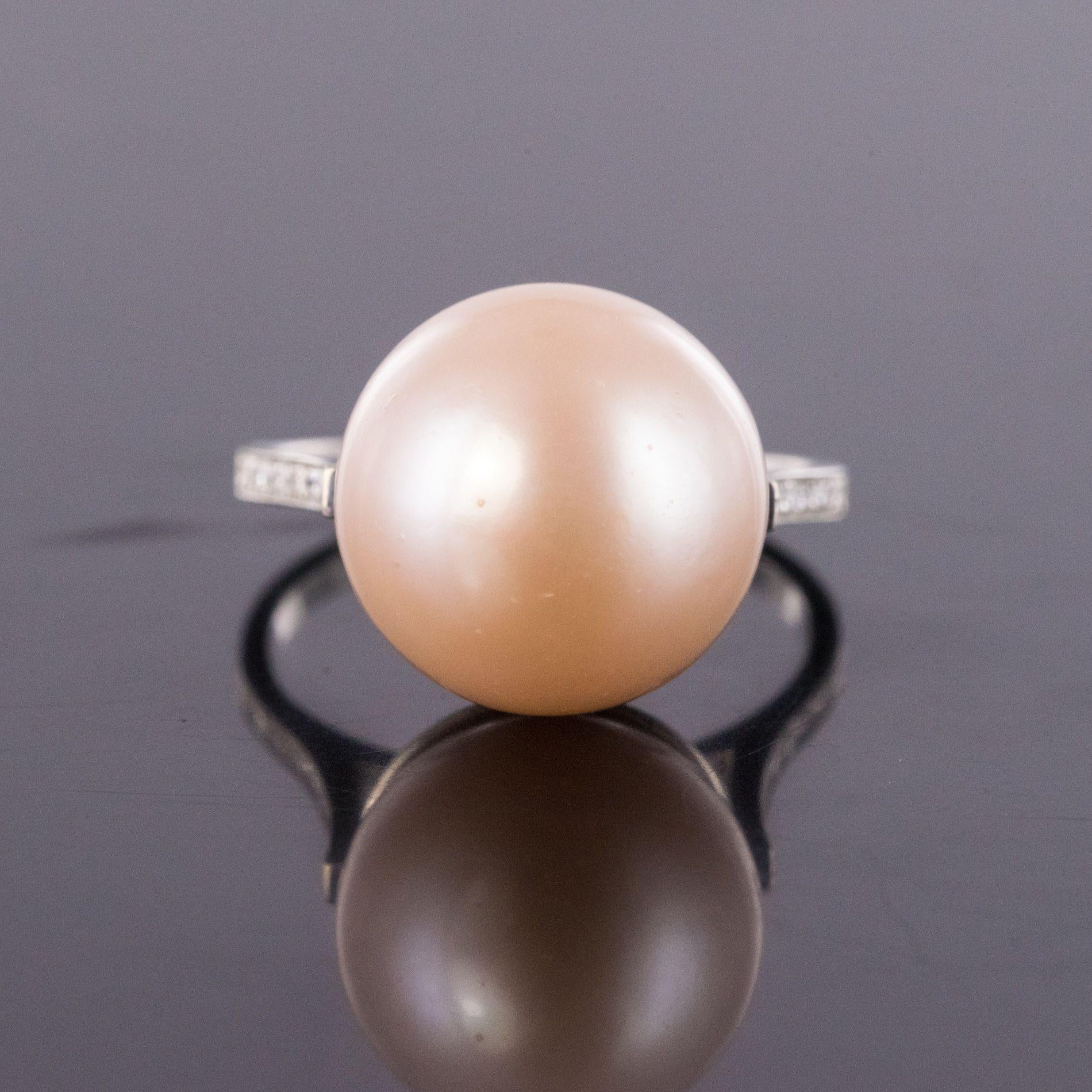 New South Sea Pink Cultured Pearl Diamond 18 Karat White Gold Ring For Sale 4