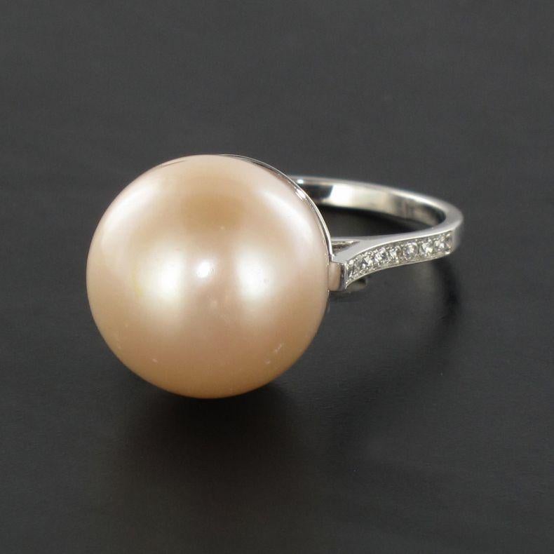 New South Sea Pink Cultured Pearl Diamond 18 Karat White Gold Ring For Sale 6