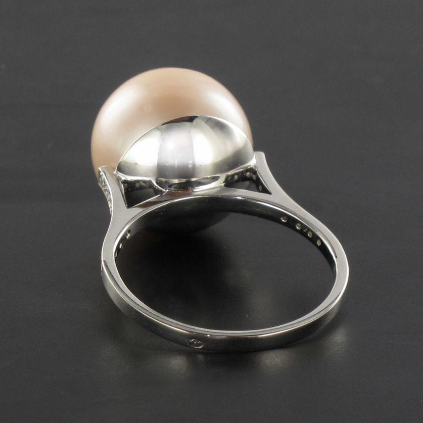 New South Sea Pink Cultured Pearl Diamond 18 Karat White Gold Ring For Sale 7