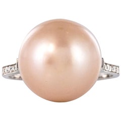 New South Sea Pink Cultured Pearl Diamond 18 Karat White Gold Ring