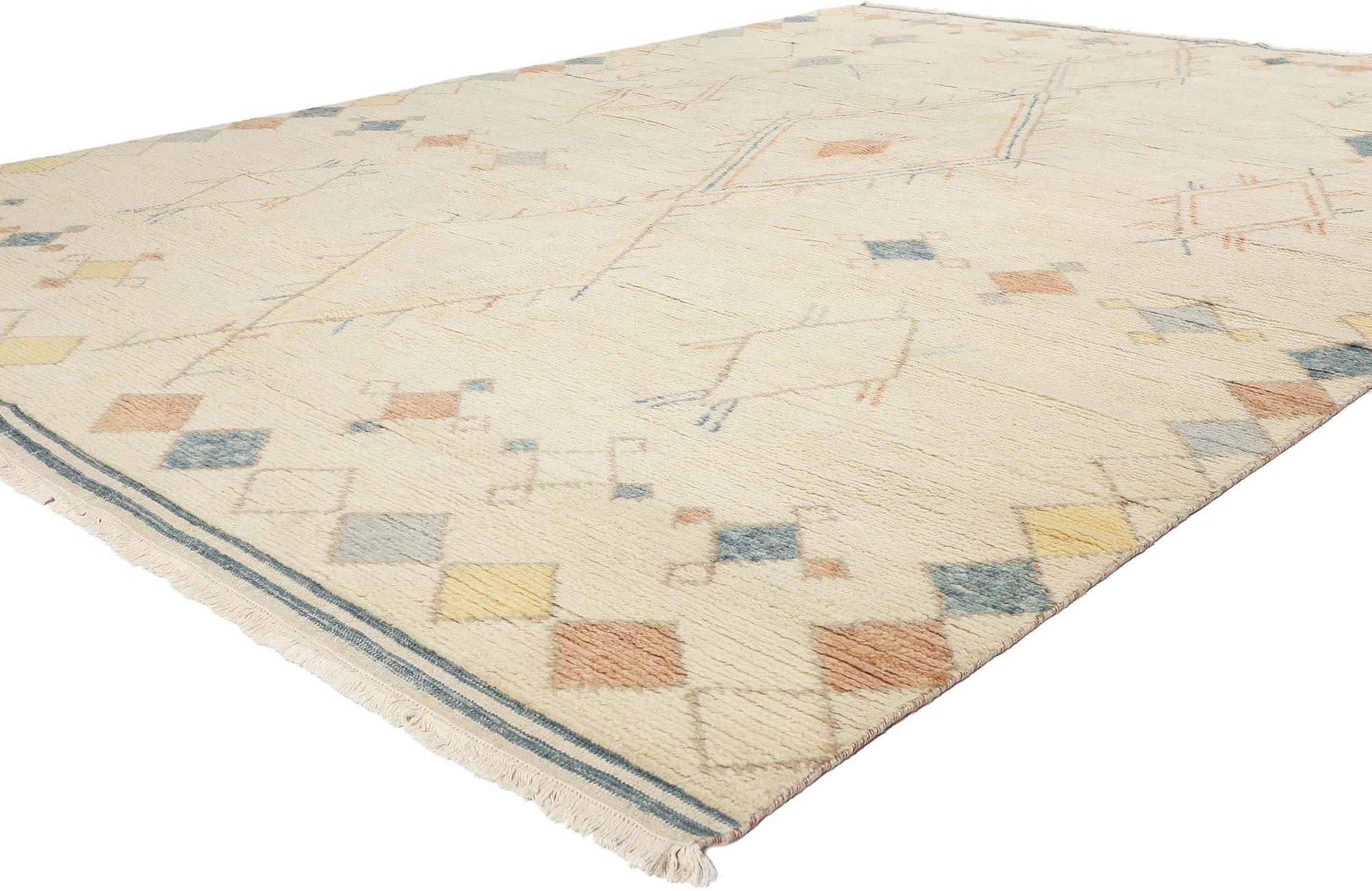 31304 Nouveau tapis marocain Southwest Boho Canyon Modern, 09'00 x 12'03. Ce tapis marocain moderne Boho Canyon du sud-ouest en laine nouée à la main est un mélange harmonieux de Bohemian Rhapsody et de l'esthétique inspirée du sud-ouest. La
