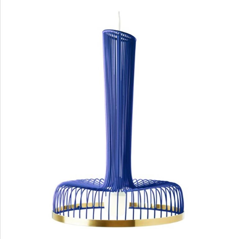 Portoghese Lampada a sospensione New Spider II di ispirazione Art Deco contemporanea in ottone e rosso in vendita