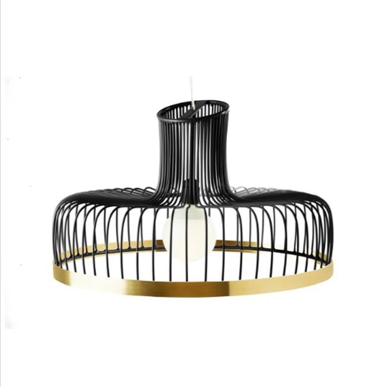 A sense of movement and grace defines New Spider Pendant Lamp.  Its structure is a mesh of metal wire carefully powder coated for a even and smooth finish. A rich metallic ring, with polished finish, embellishes the structure. Made to Order. 

Utu