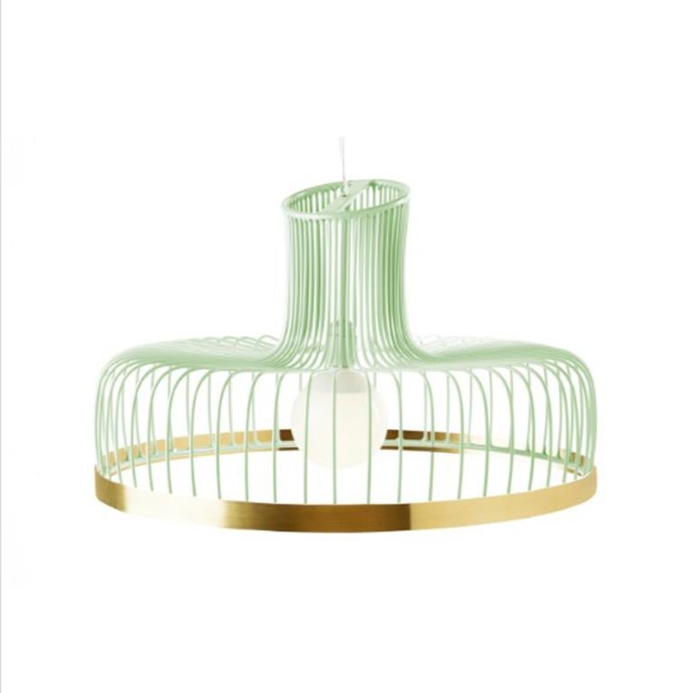 Contemporary Art Deco Inspired New Spider Pendant Lamp Ivory and Polished Brass For Sale