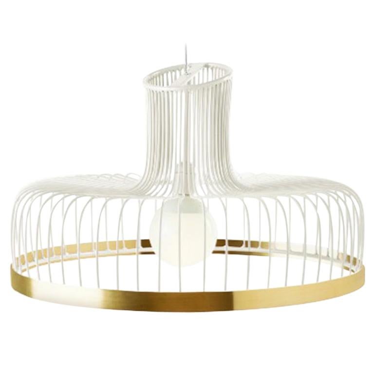 Art Deco Inspired New Spider Pendant Lamp Ivory and Polished Brass For Sale