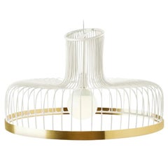 Art Deco Inspired New Spider Pendant Lamp Ivory and Polished Brass