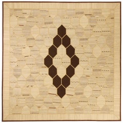 New Square Turkish Kilim Rug with Black and Gray Honeycomb Pattern