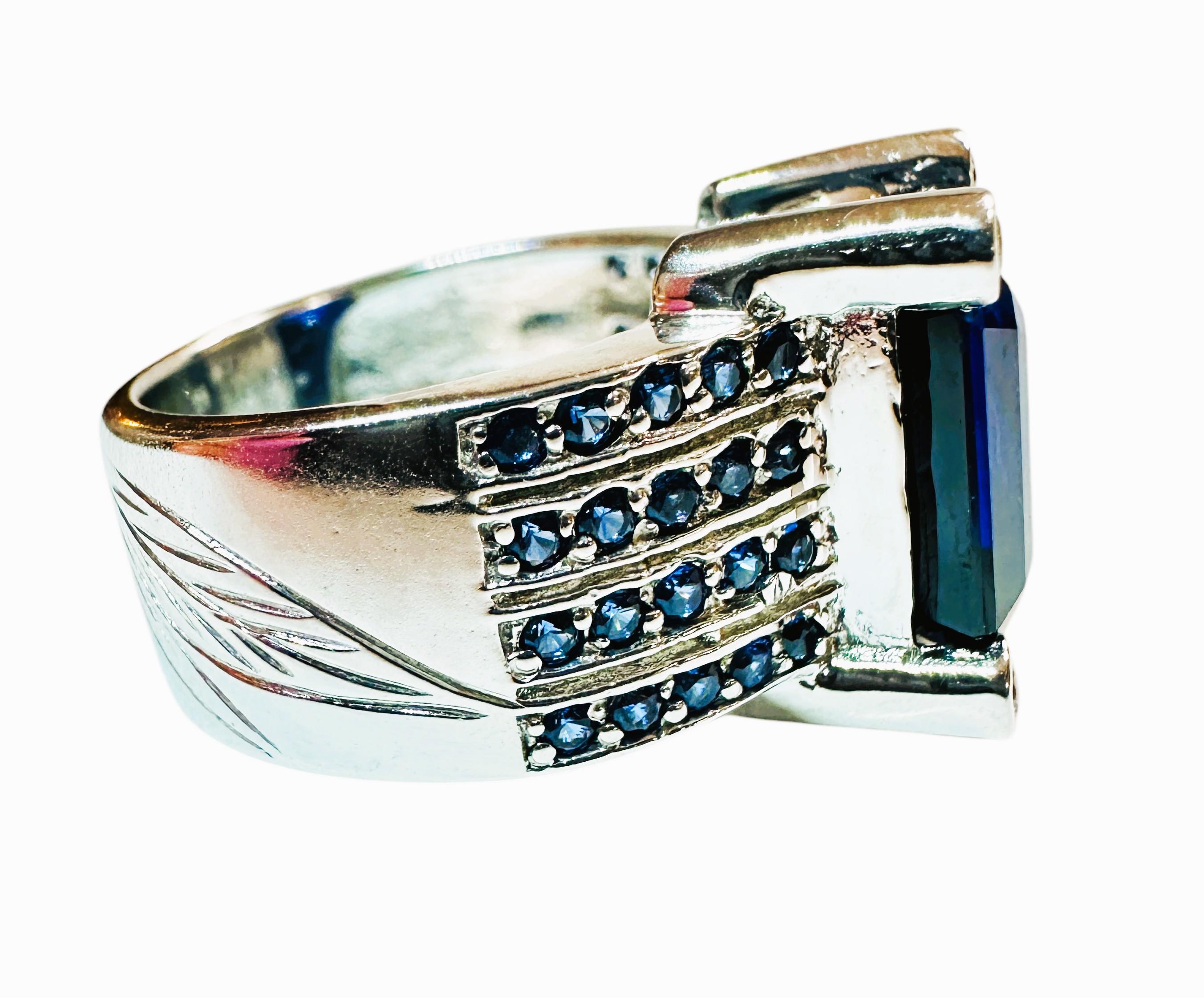 Emerald Cut New Sri Lanka 10.02 ct Royal Blue Sapphire Sterling Ring Size 6.75