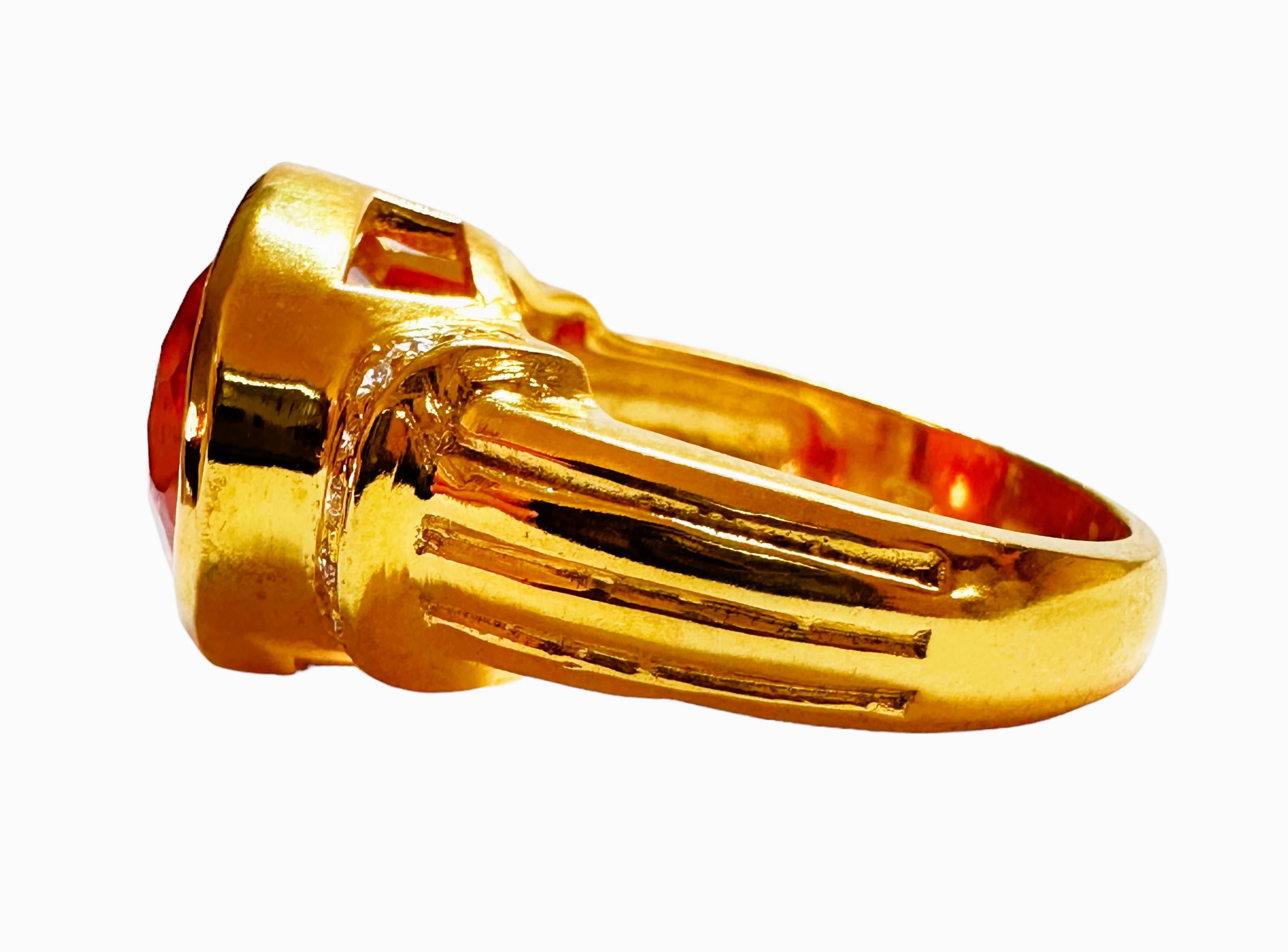 Neu Sri Lanka 10,20 Karat Padparadscha Saphir Y vergoldet  Sterling Ring (Art déco)