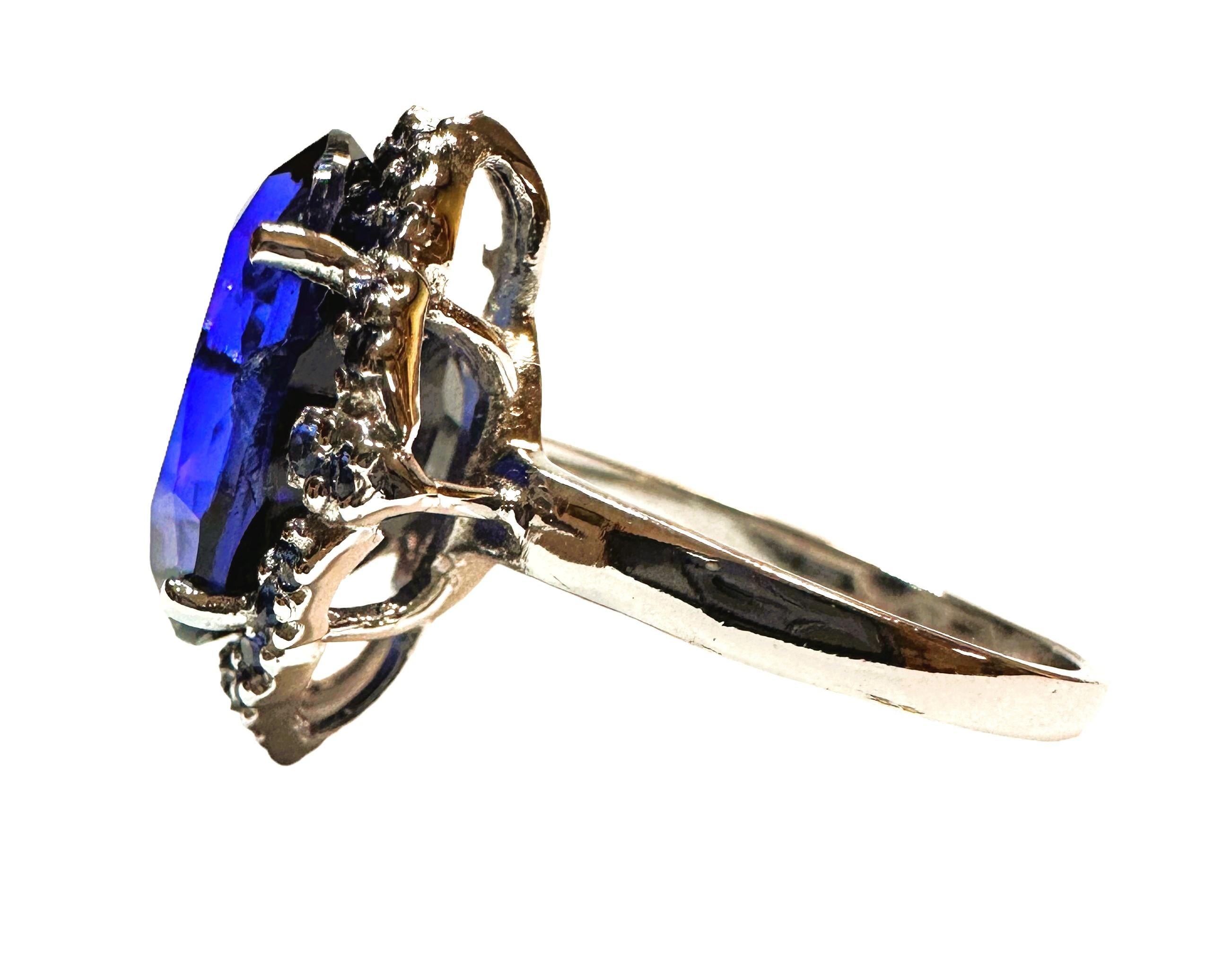 Neuer Sri Lanka 10,20 Karat königsblauer Saphir Sterling Ring Größe 6,5 (Art déco)