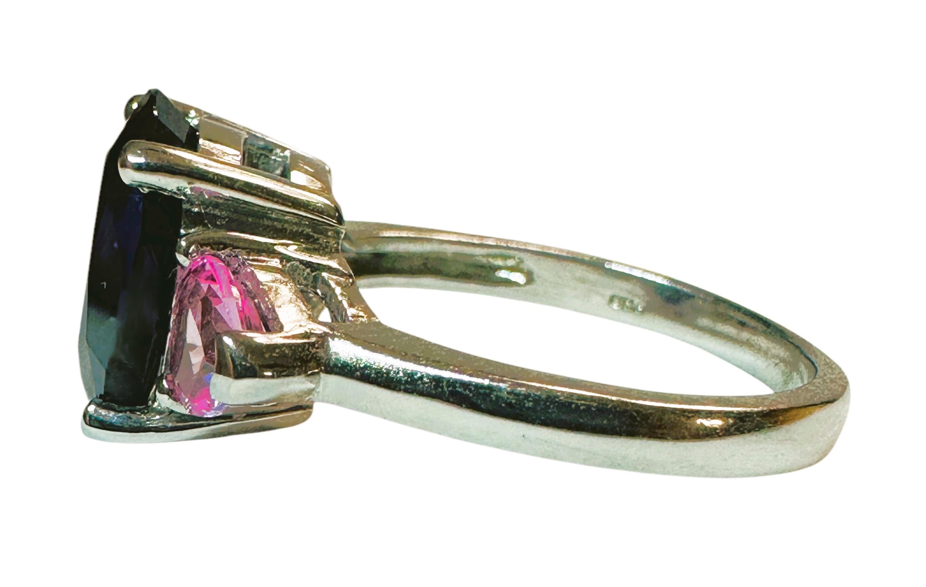 Art Deco New Sri Lanka 10.60 ct Blue & White Sapphire Sterling Ring Size 6.5