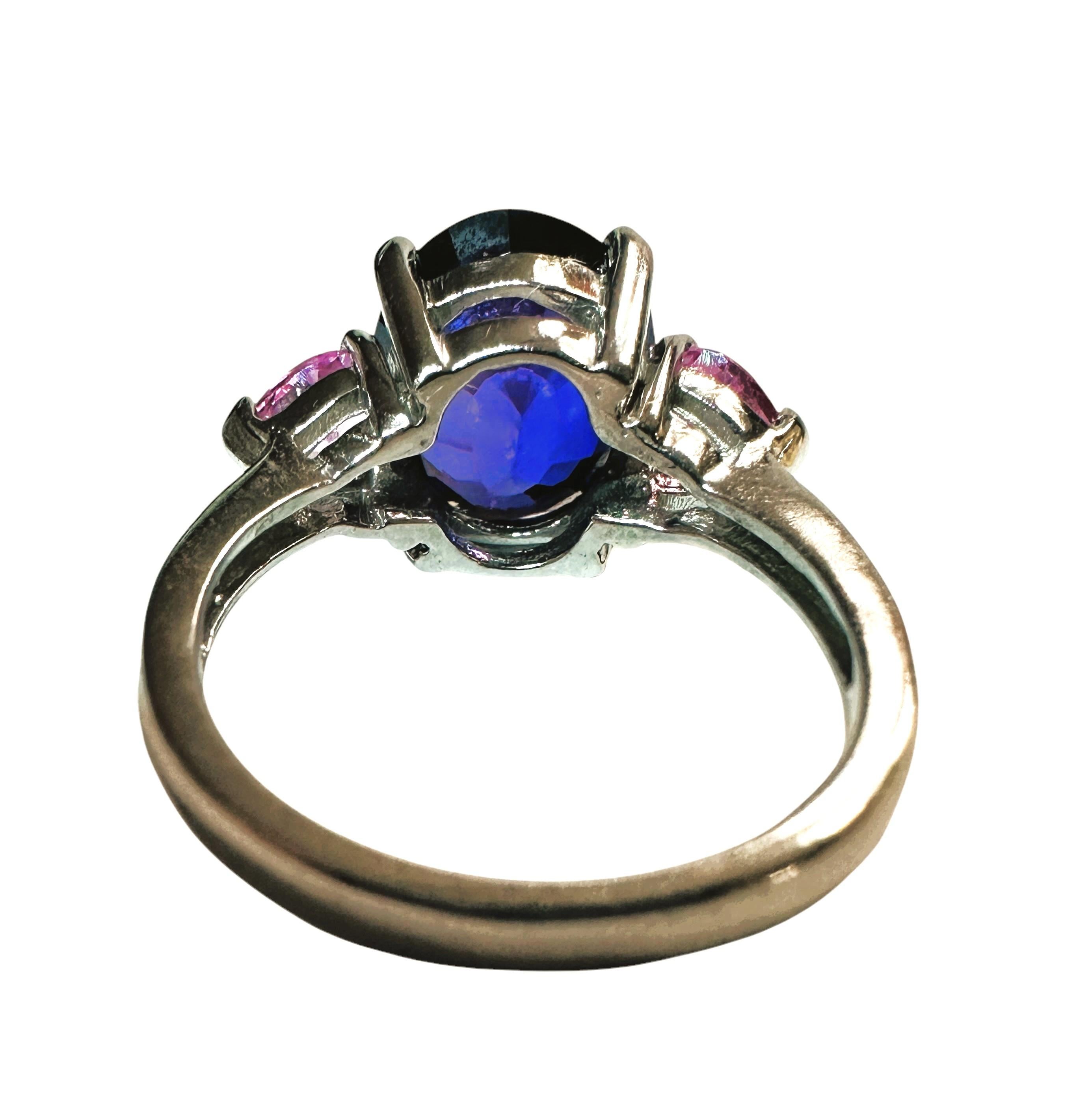 Oval Cut New Sri Lanka 10.60 ct Blue & White Sapphire Sterling Ring Size 6.5