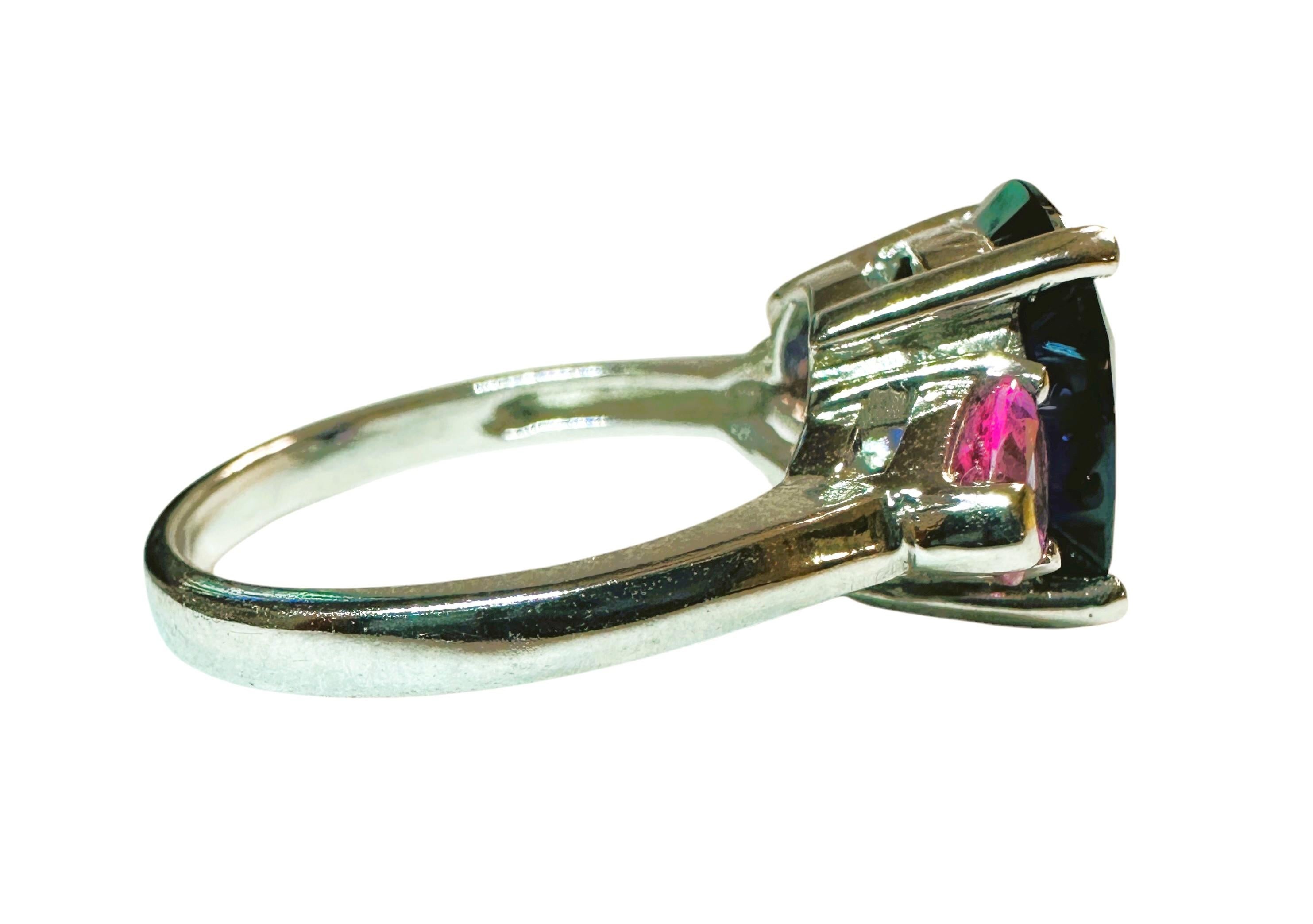 New Sri Lanka 10.60 ct Blue & White Sapphire Sterling Ring Size 6.5 In New Condition In Eagan, MN