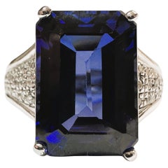 New Sri Lanka 10.60 ct Blue & White Sapphire Sterling Ring Size 6.5